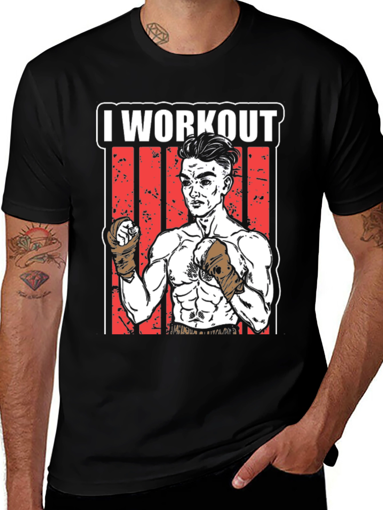 Variant 25 of I Workout Graphic Tee - Black Cotton Boxer Design
