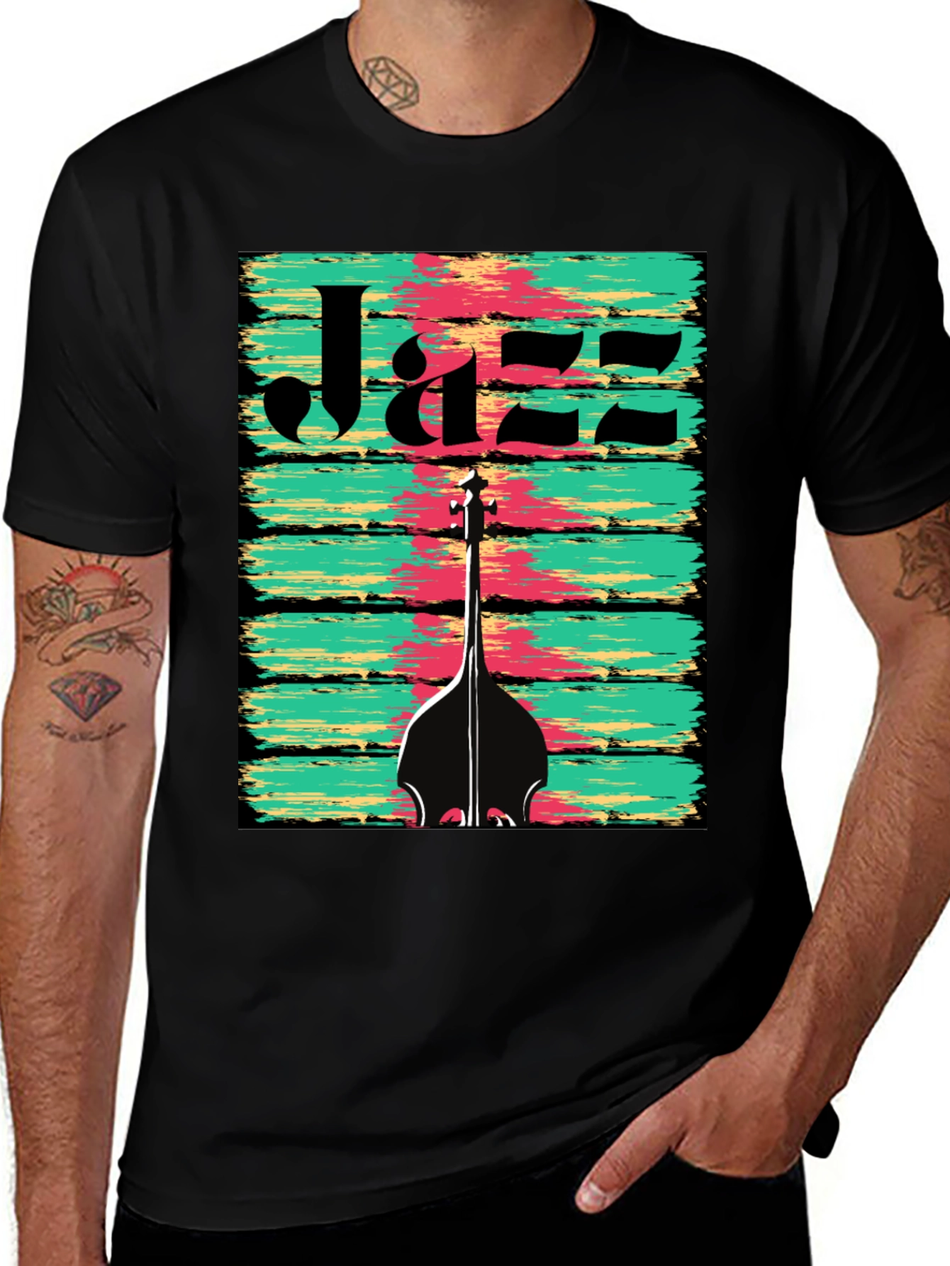 Variant 13 of Cool Jazz Music T-Shirt Double Bass Black