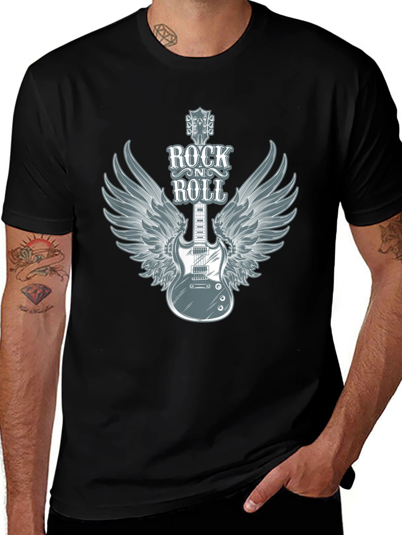 Variant 30 of Rock n Roll Guitar Wings T-Shirt - Black