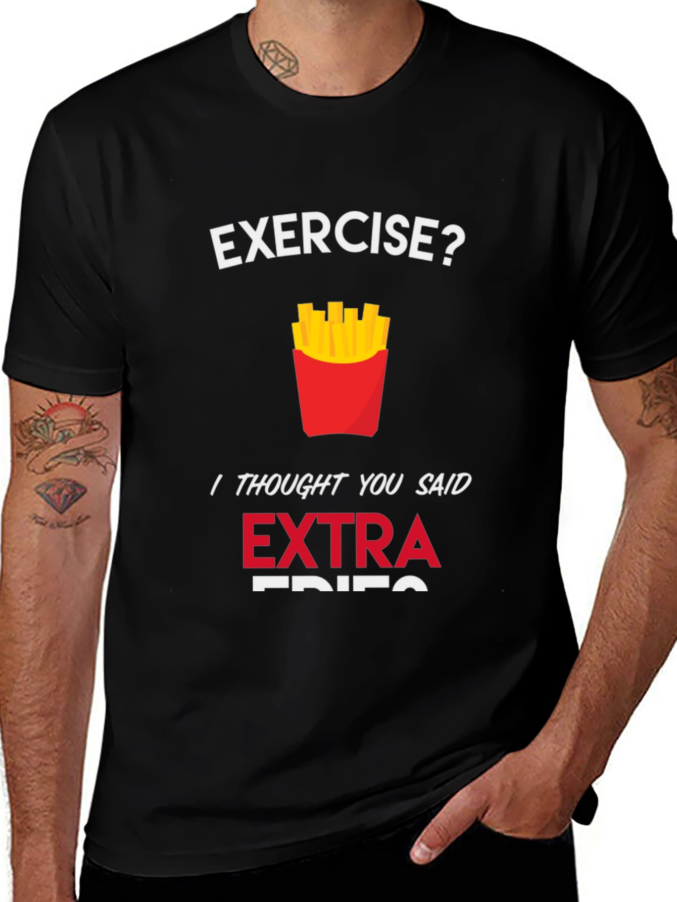 Variant 26 of Funny 'Extra Fries' Graphic T-Shirt for Food Lovers