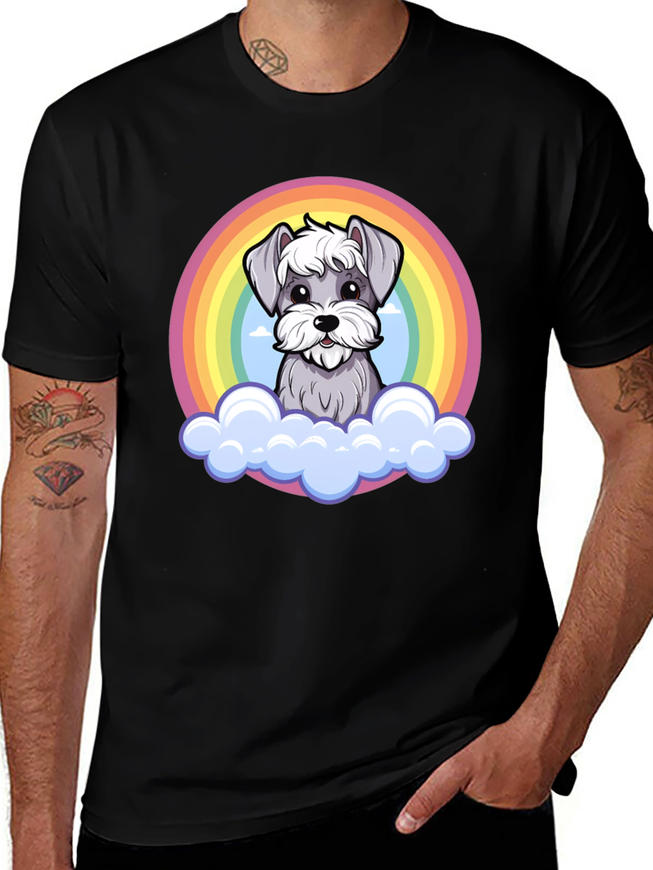 Variant 9 of Rainbow Schnauzer T-Shirt: Cute Dog Graphic Tee