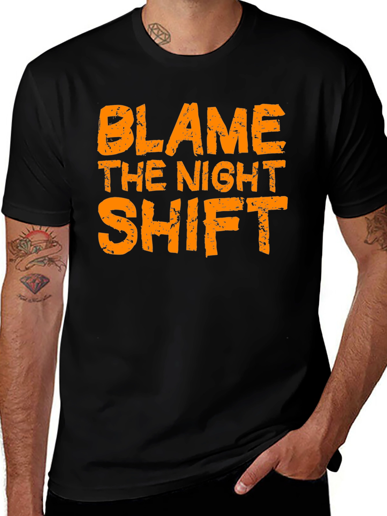 Variant 22 of Blame The Night Shift Black Graphic Tee