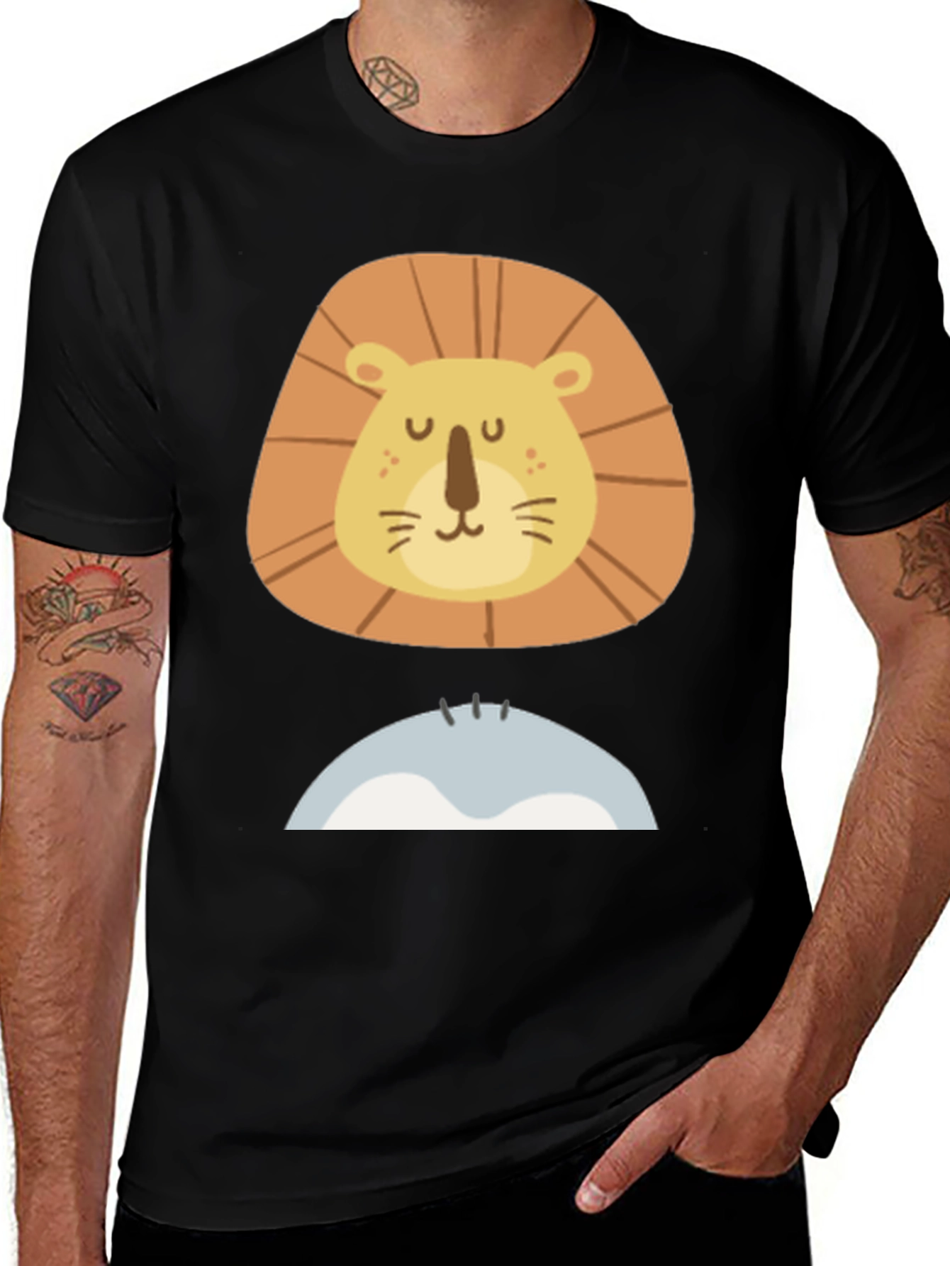 Variant 13 of Lion Face Graphic Tee - Men's Black T-Shirt
