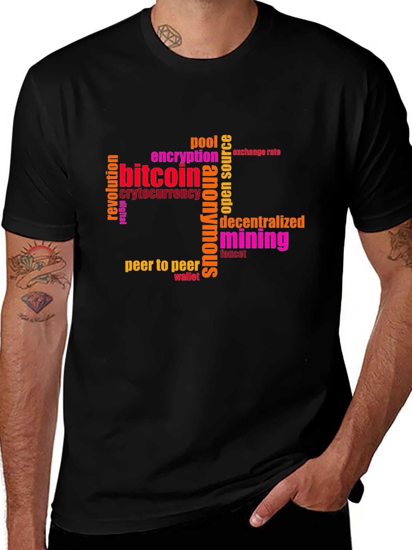 Variant 4 of Bitcoin Cryptocurrency Word Art Black T-Shirt