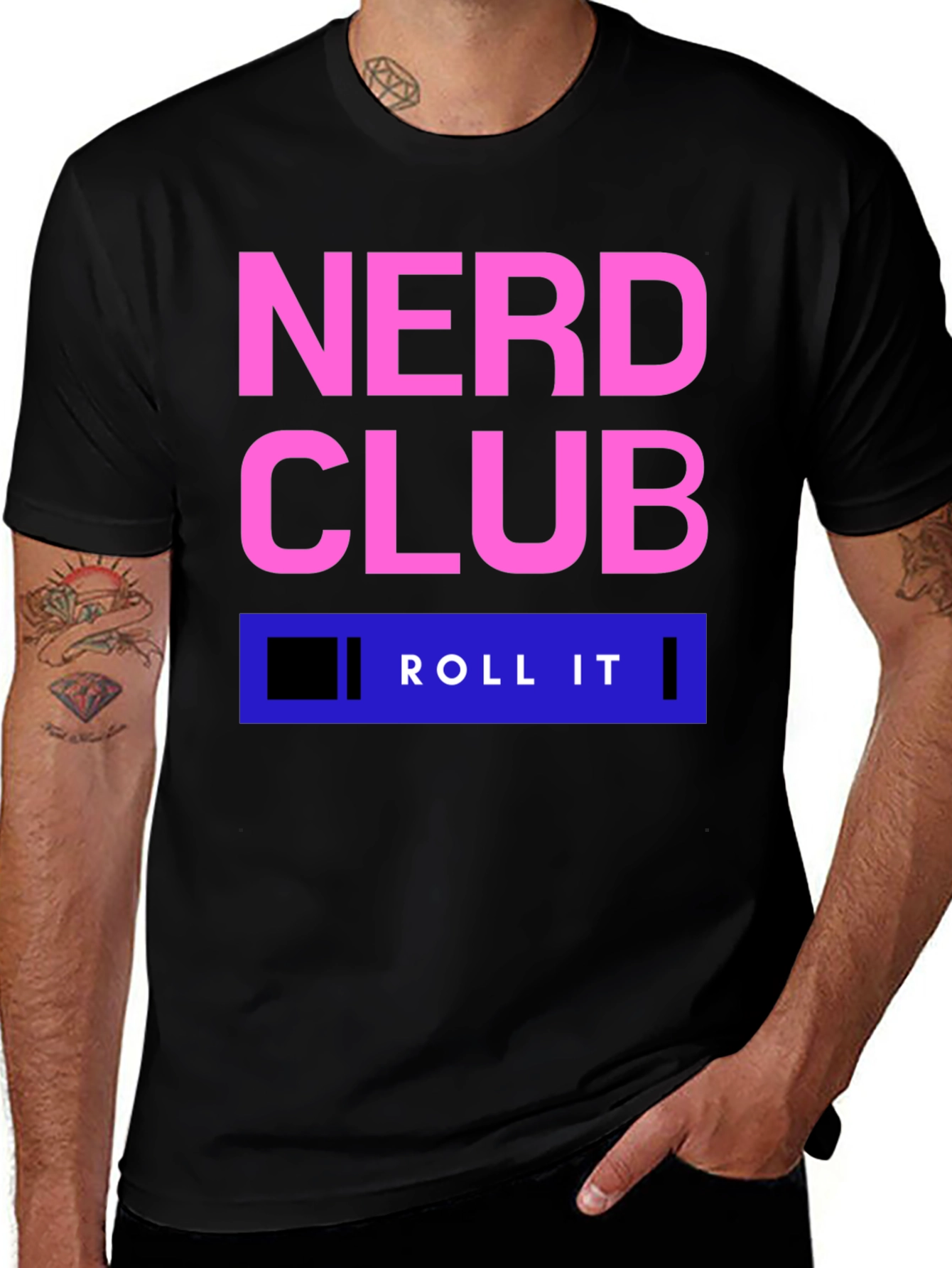 Nerd Club Tee - Roll It, Black T-Shirt