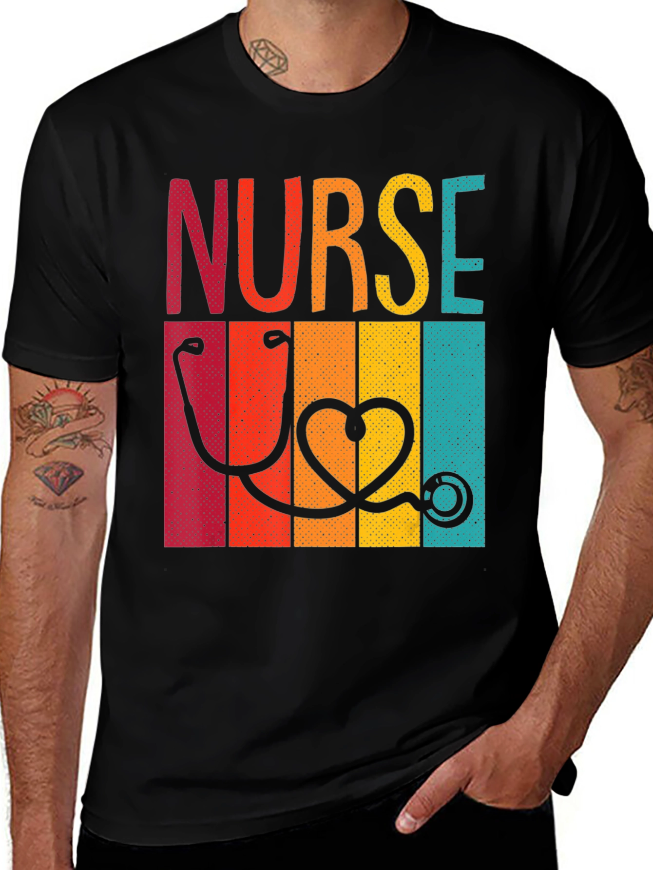 Variant 12 of Retro Nurse Stethoscope Heartbeat Graphic Tee