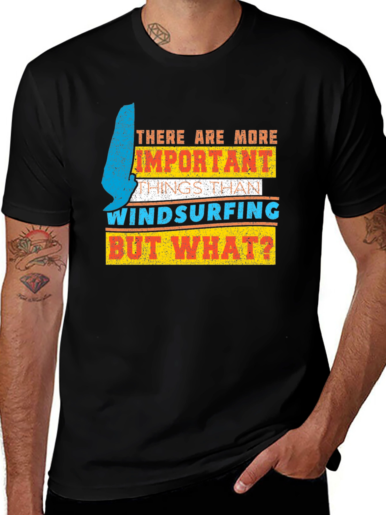 Variant 3 of Funny Windsurfing T-Shirt - More Important Things Than Windsurfing