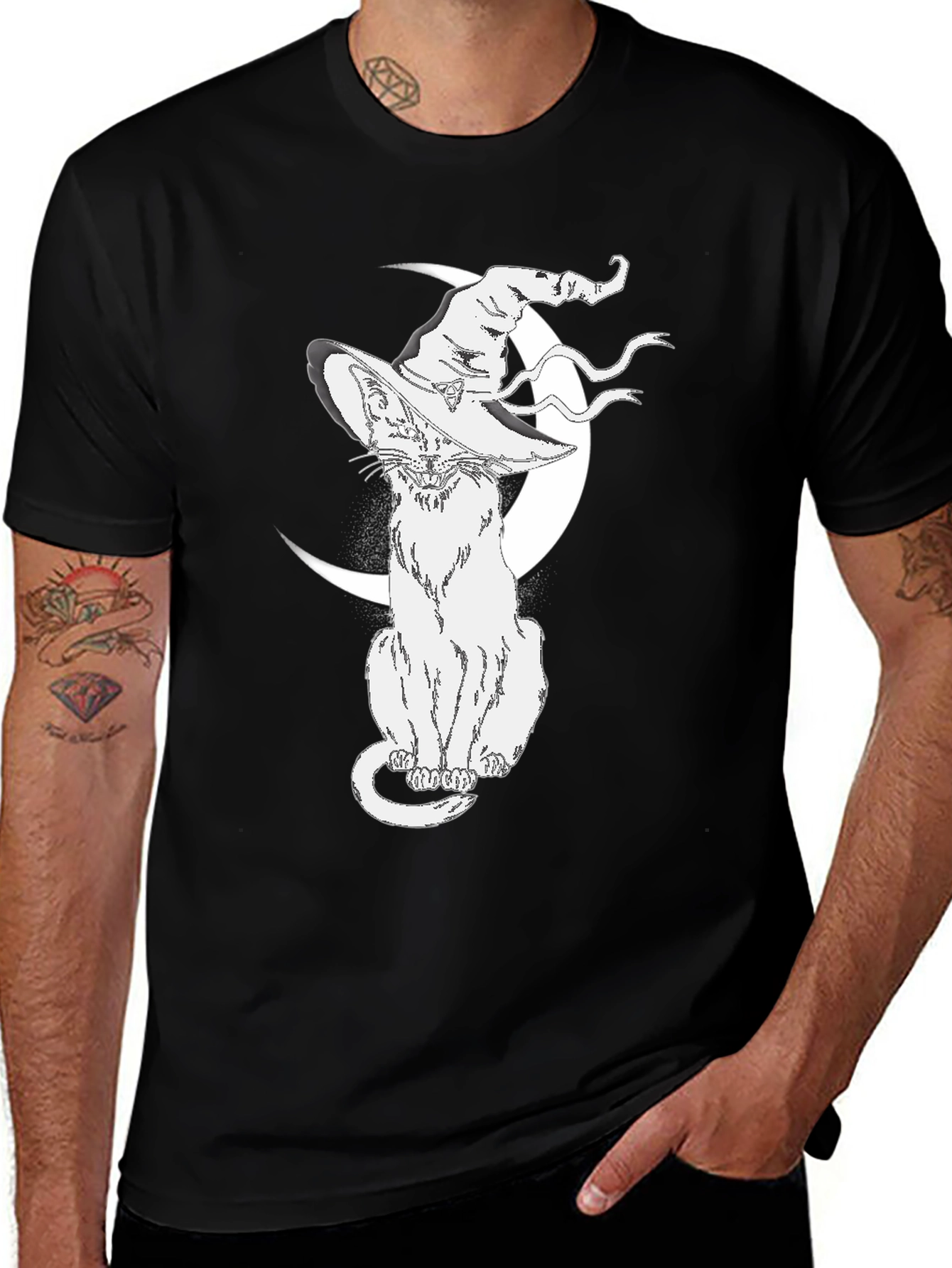 Black Witch Cat Moon T-Shirt - Halloween Style main image