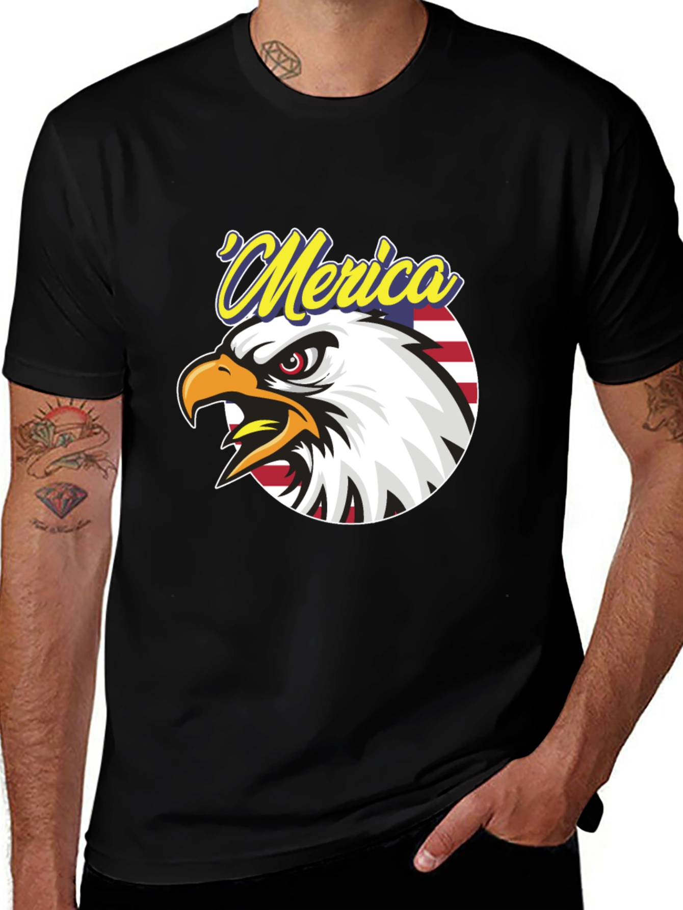  Patriotic 'Merica Eagle Graphic Tee - Men's Black T-Shirt