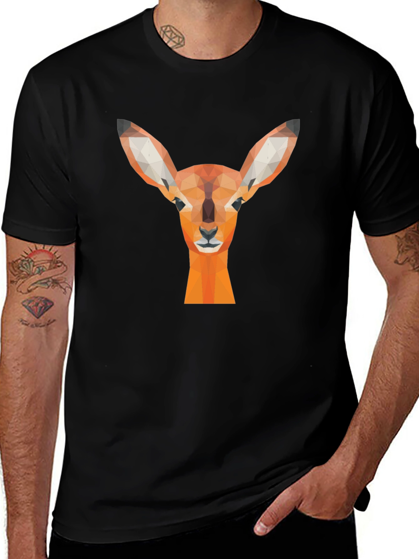 Variant 15 of Geometric Deer Graphic Tee - Stylish Black T-Shirt