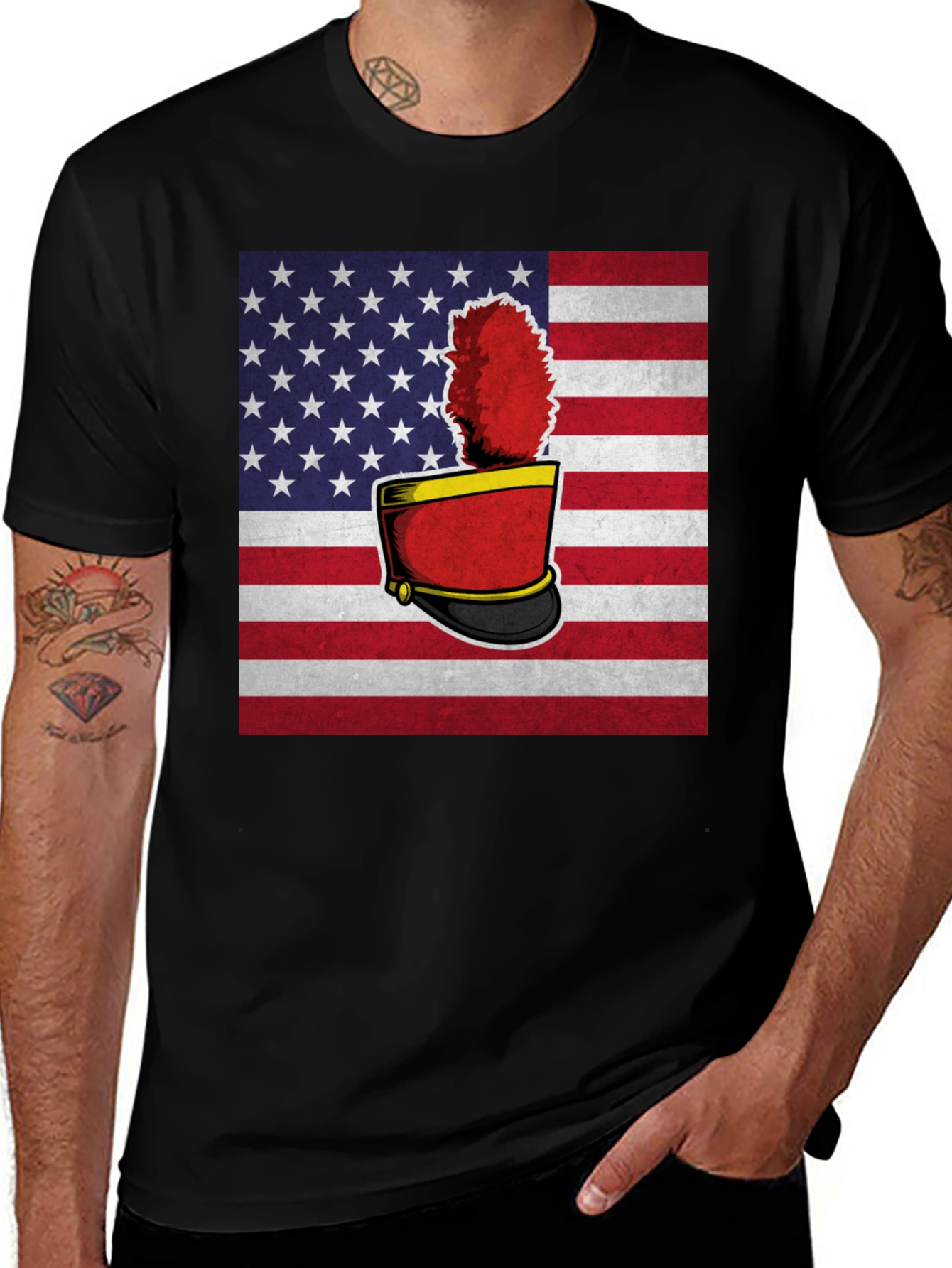 Variant 21 of American Flag Band Hat Graphic T-Shirt