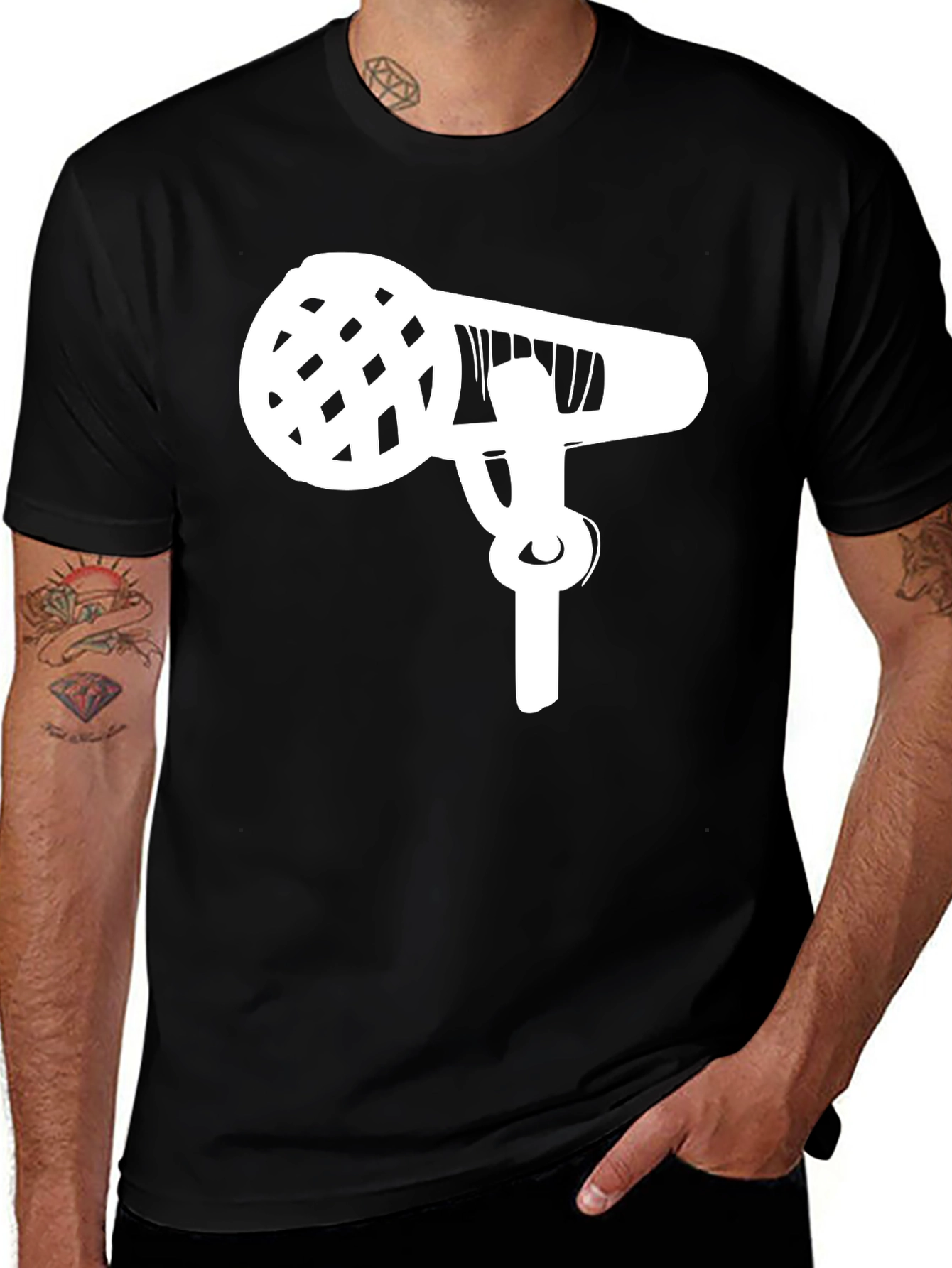 Variant 16 of Microphone Graphic Tee - Black Cotton Casual Shirt