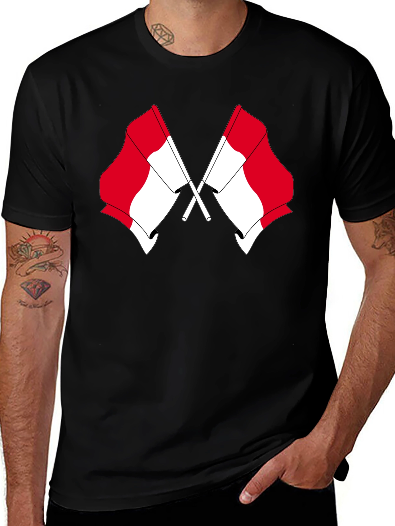 Peru Flag Graphic T-Shirt - Black Crew Neck Tee