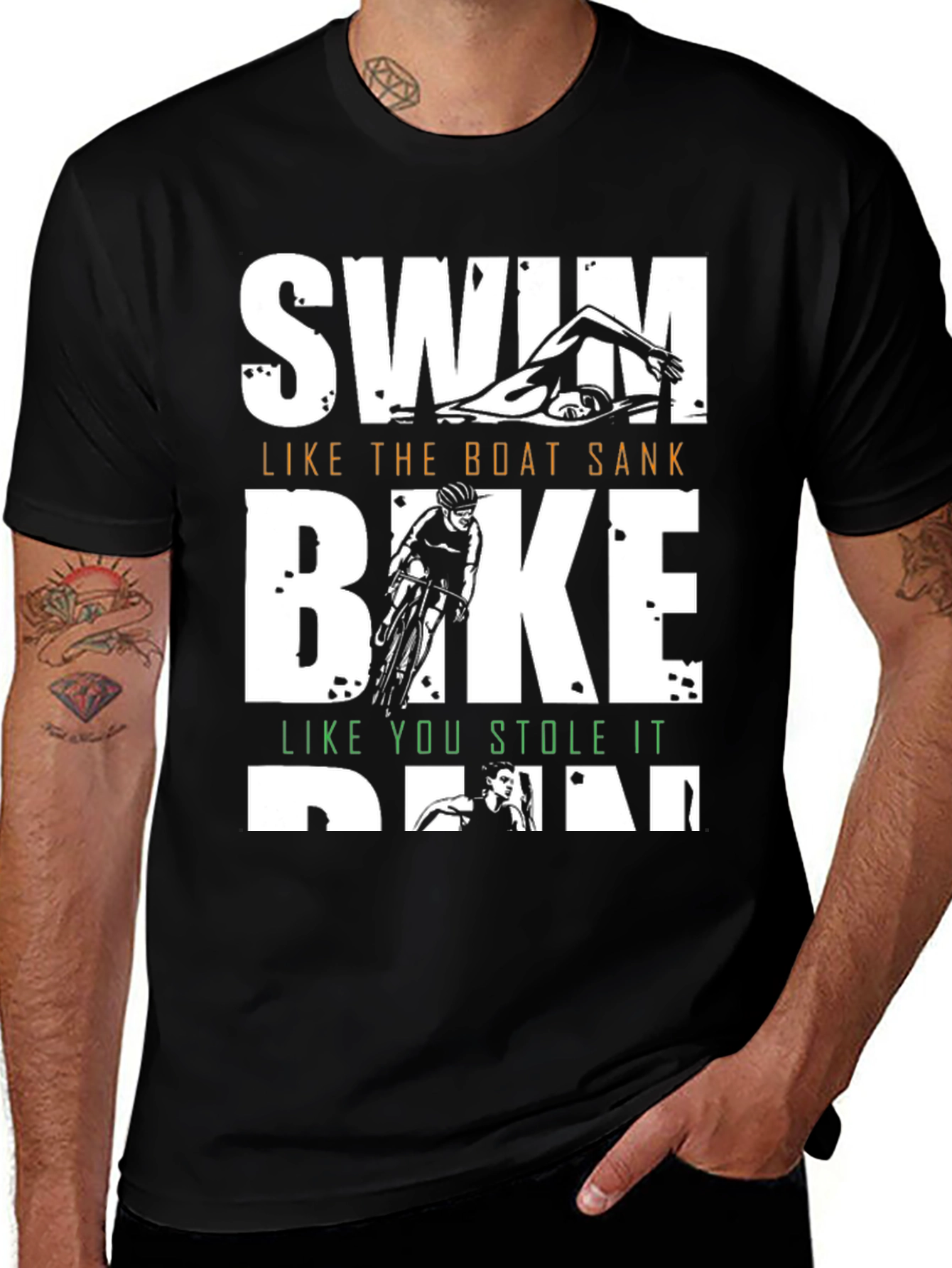 Black Triathlon T-Shirt: Swim, Bike, Run main image