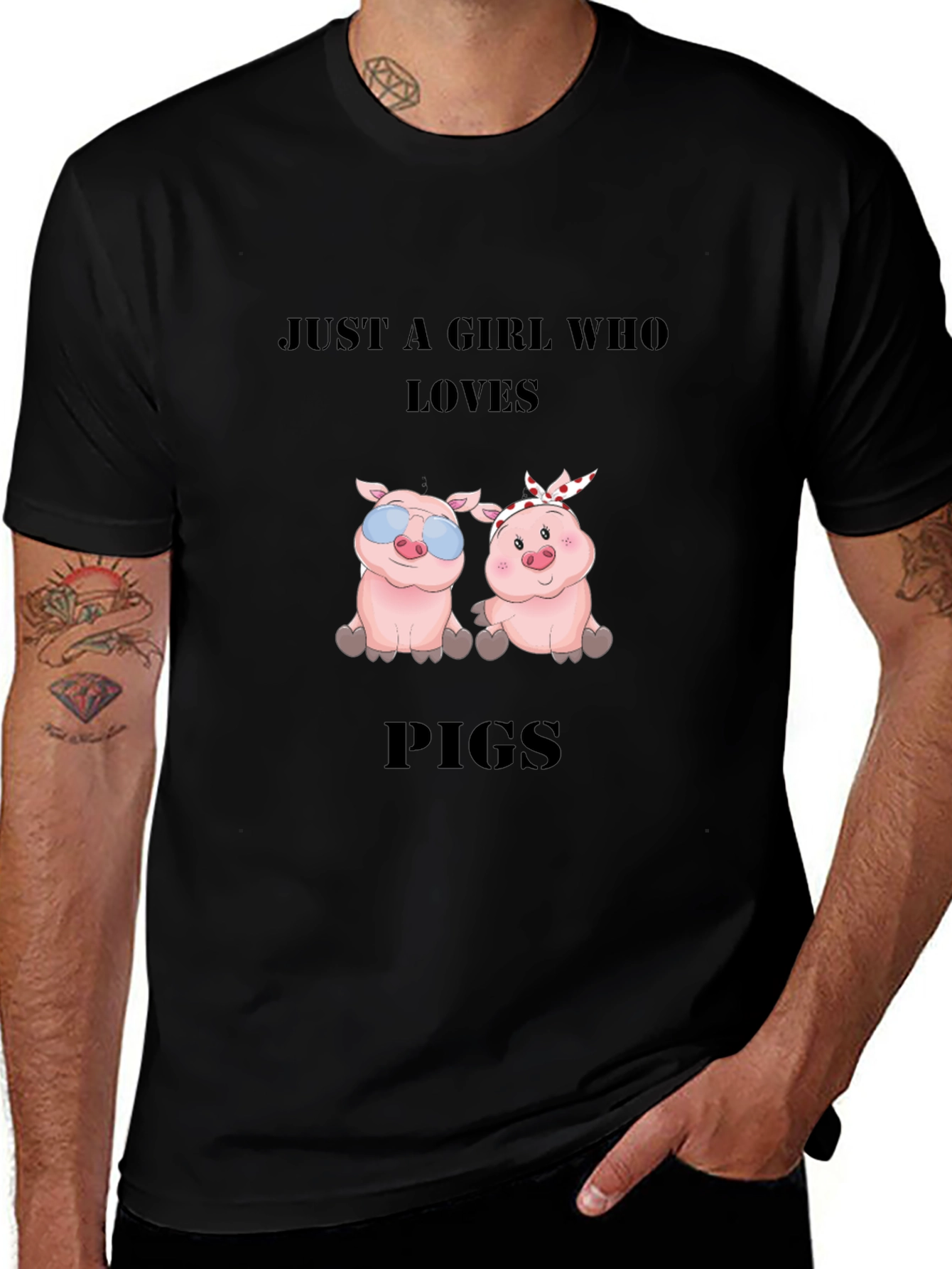 Variant 17 of Just a Girl Who Loves Pigs Black T-Shirt