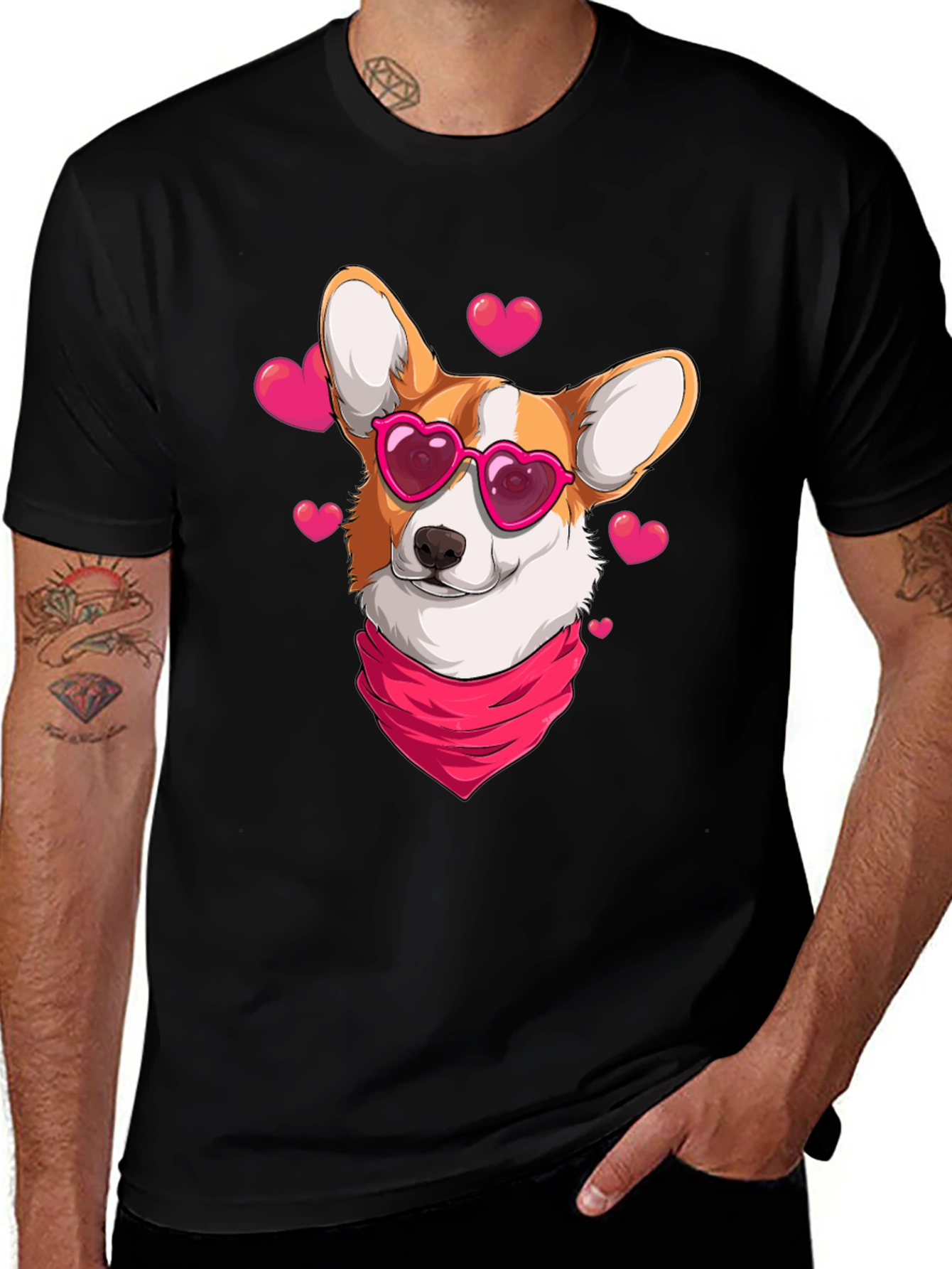 Corgi in Heart Glasses Graphic T-Shirt