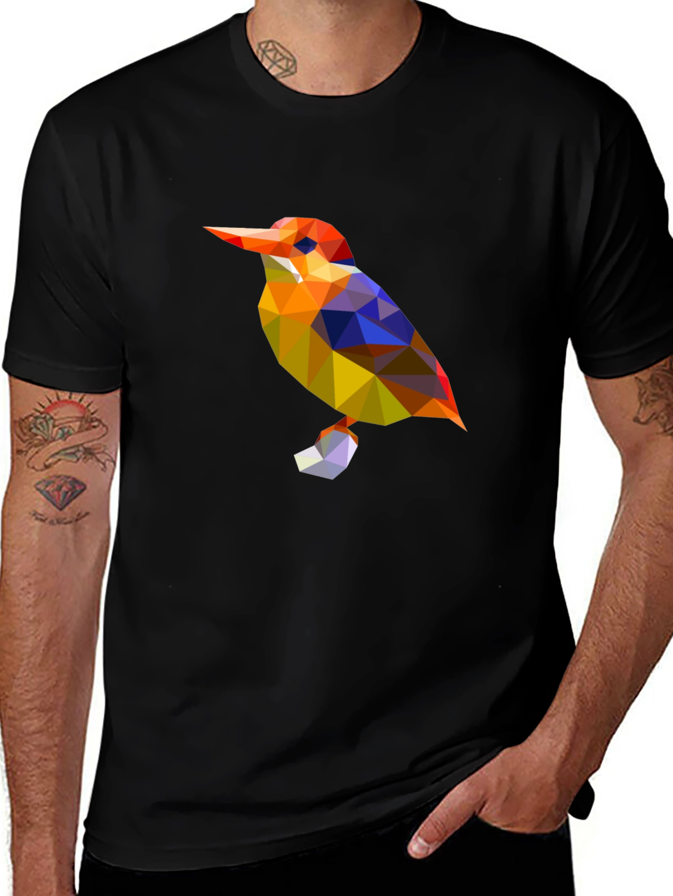 Variant 12 of Geometric Bird Graphic Black T-Shirt