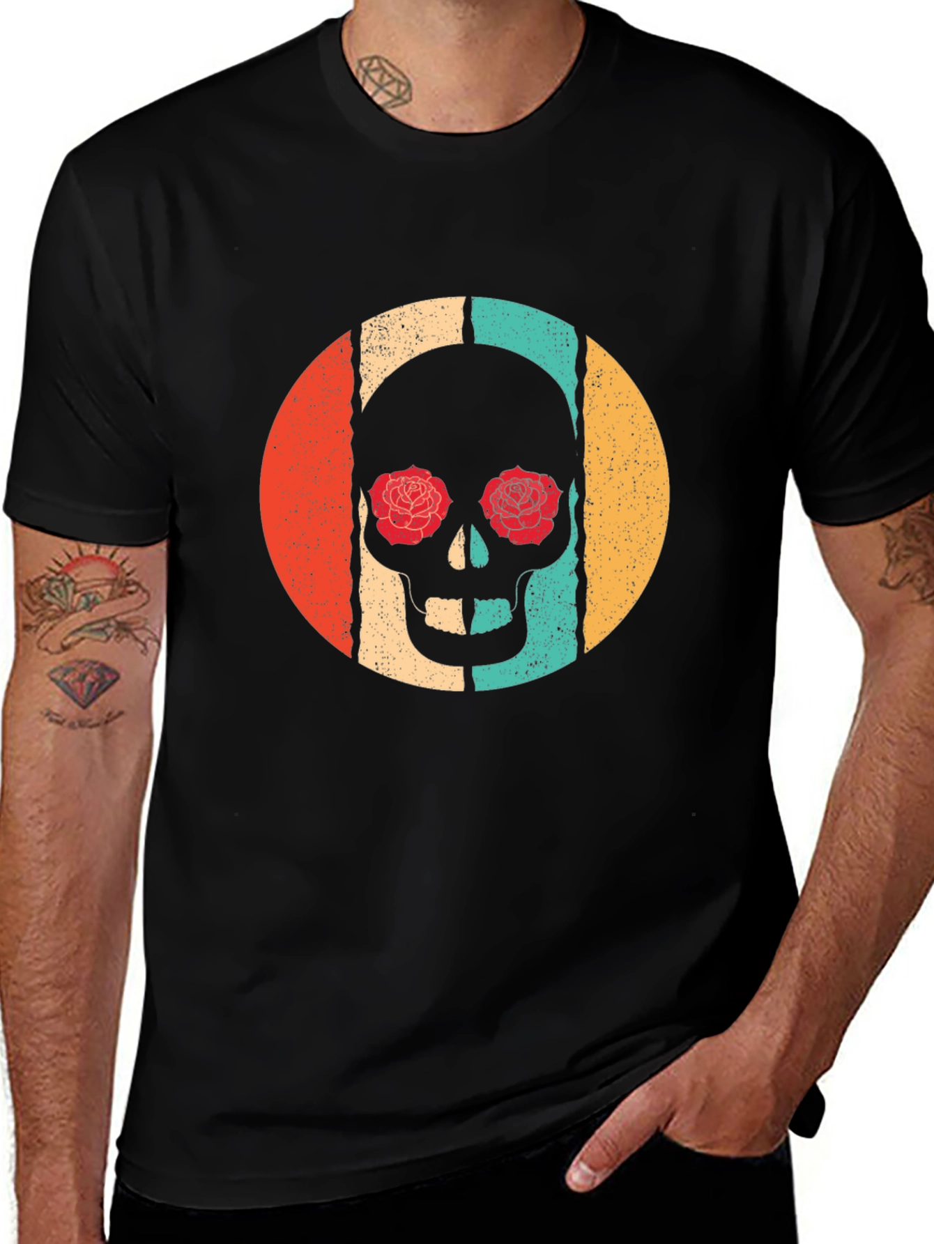 Variant 28 of Retro Skull Rose Eyes T-Shirt - Vintage Style Graphic Tee