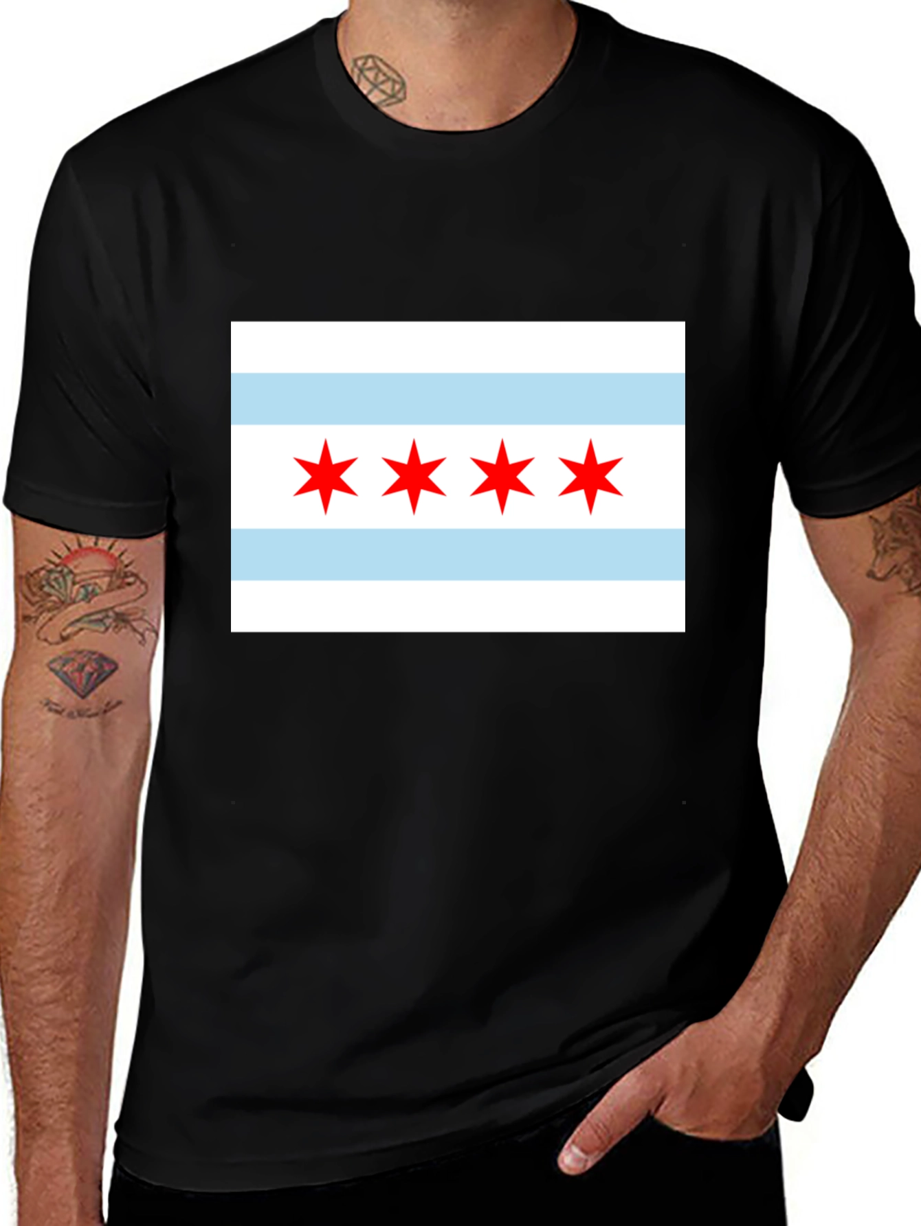 Chicago Flag Graphic Tee - Black Cotton Blend