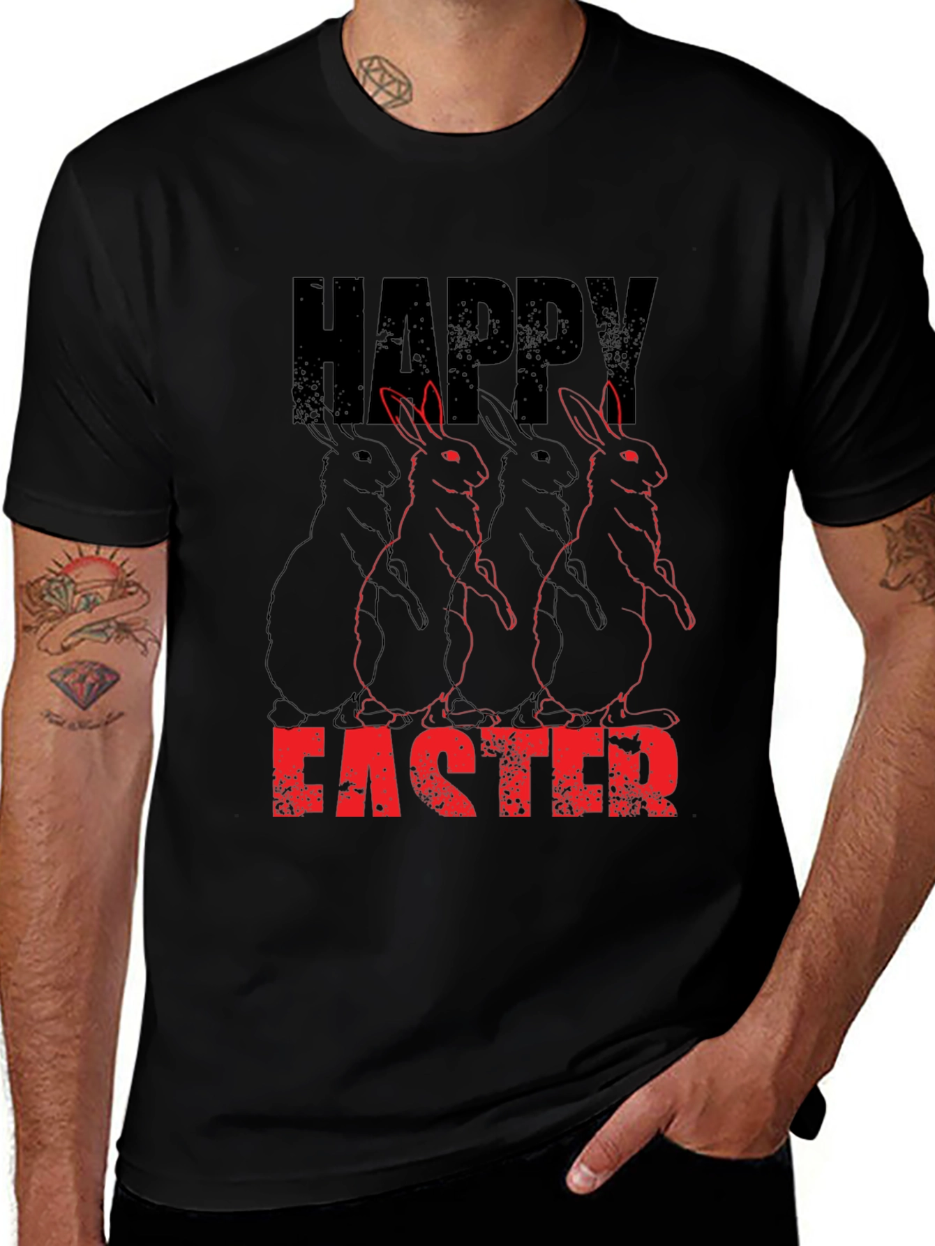 Happy Easter Bunny Graphic T-Shirt - Black
