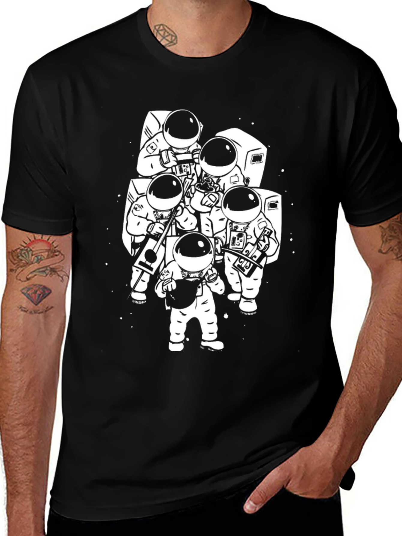 Variant 30 of Astronaut Band Graphic T-Shirt - Black Cotton Tee