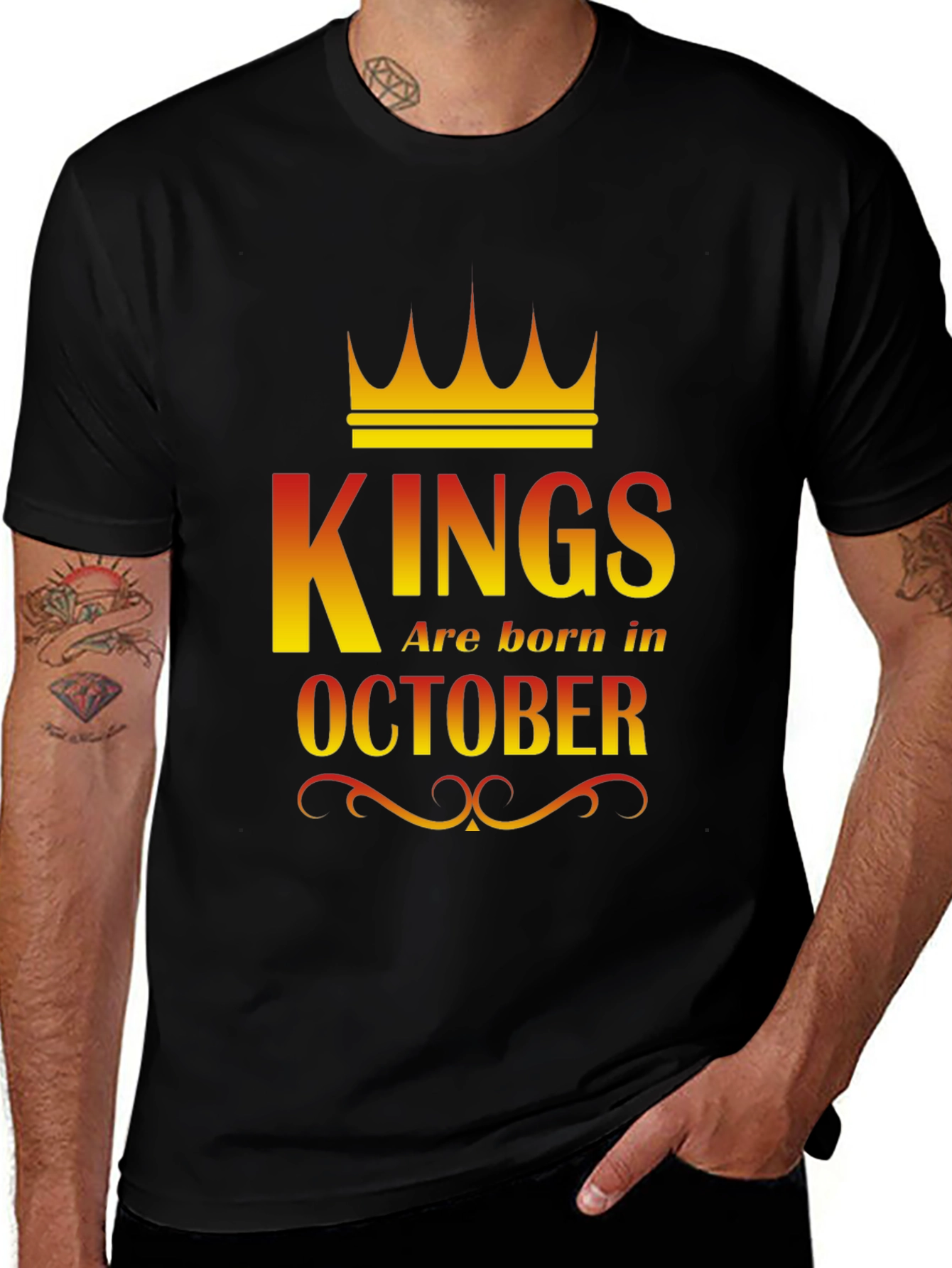 Kings Are Born in October Black T-Shirt