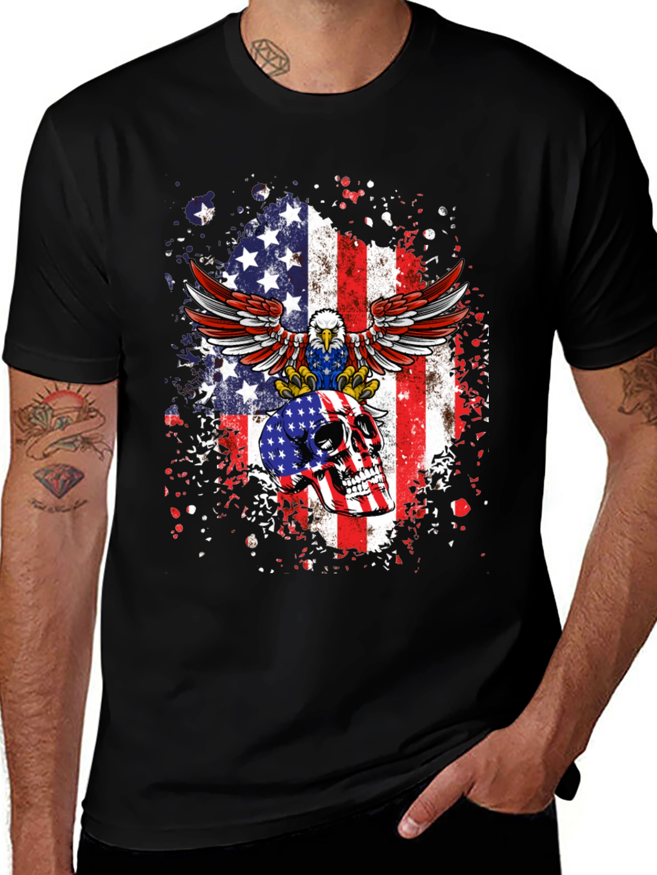 Variant 9 of American Flag Eagle Skull Graphic Tee