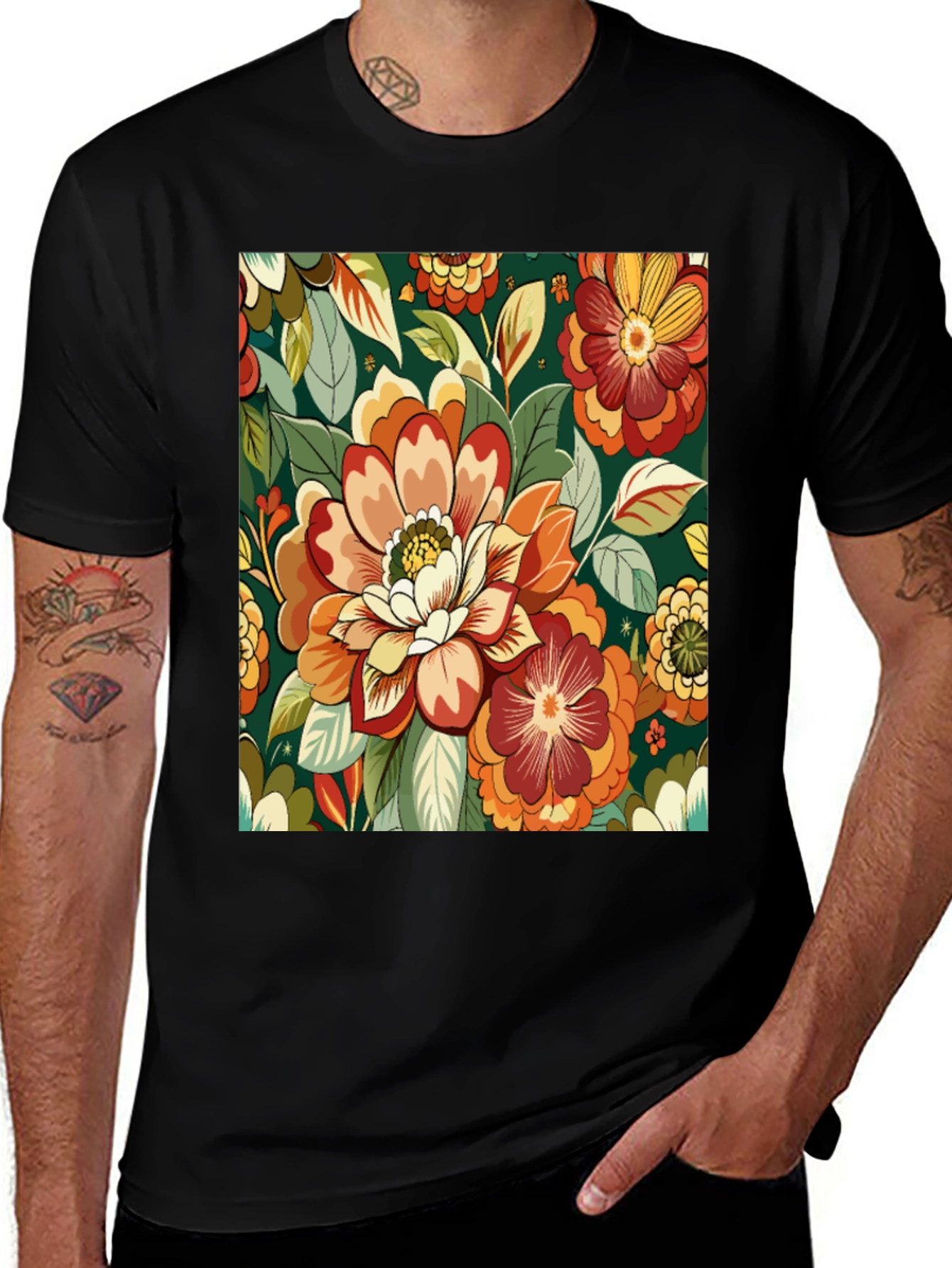 Variant 10 of Floral Pattern Black T-Shirt