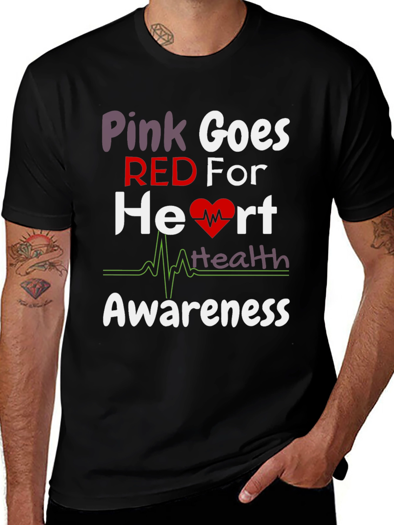Variant 9 of Pink Goes Red Heart Health Awareness T-Shirt