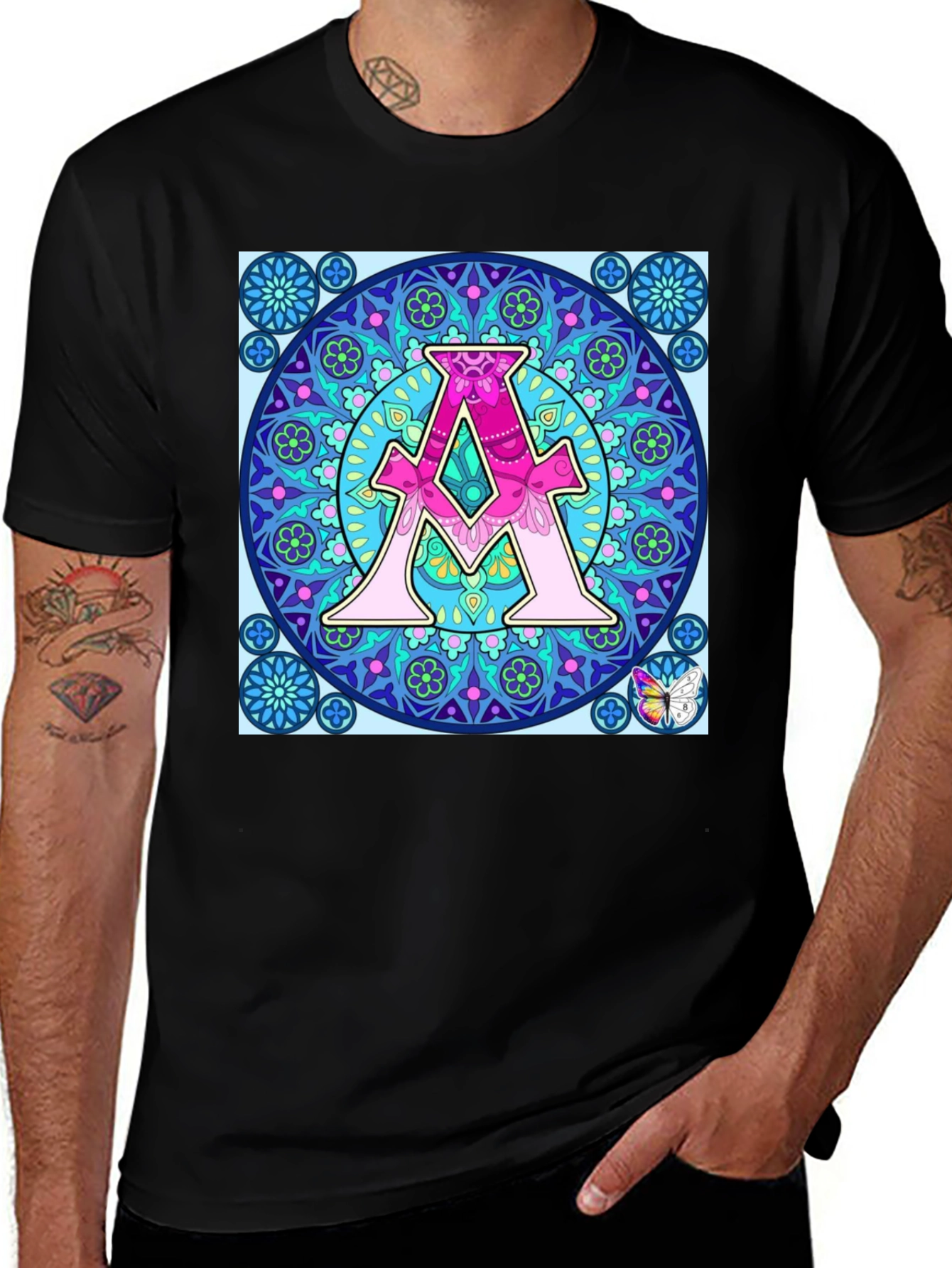Variant 28 of Letter A Mandala Graphic Black T-Shirt