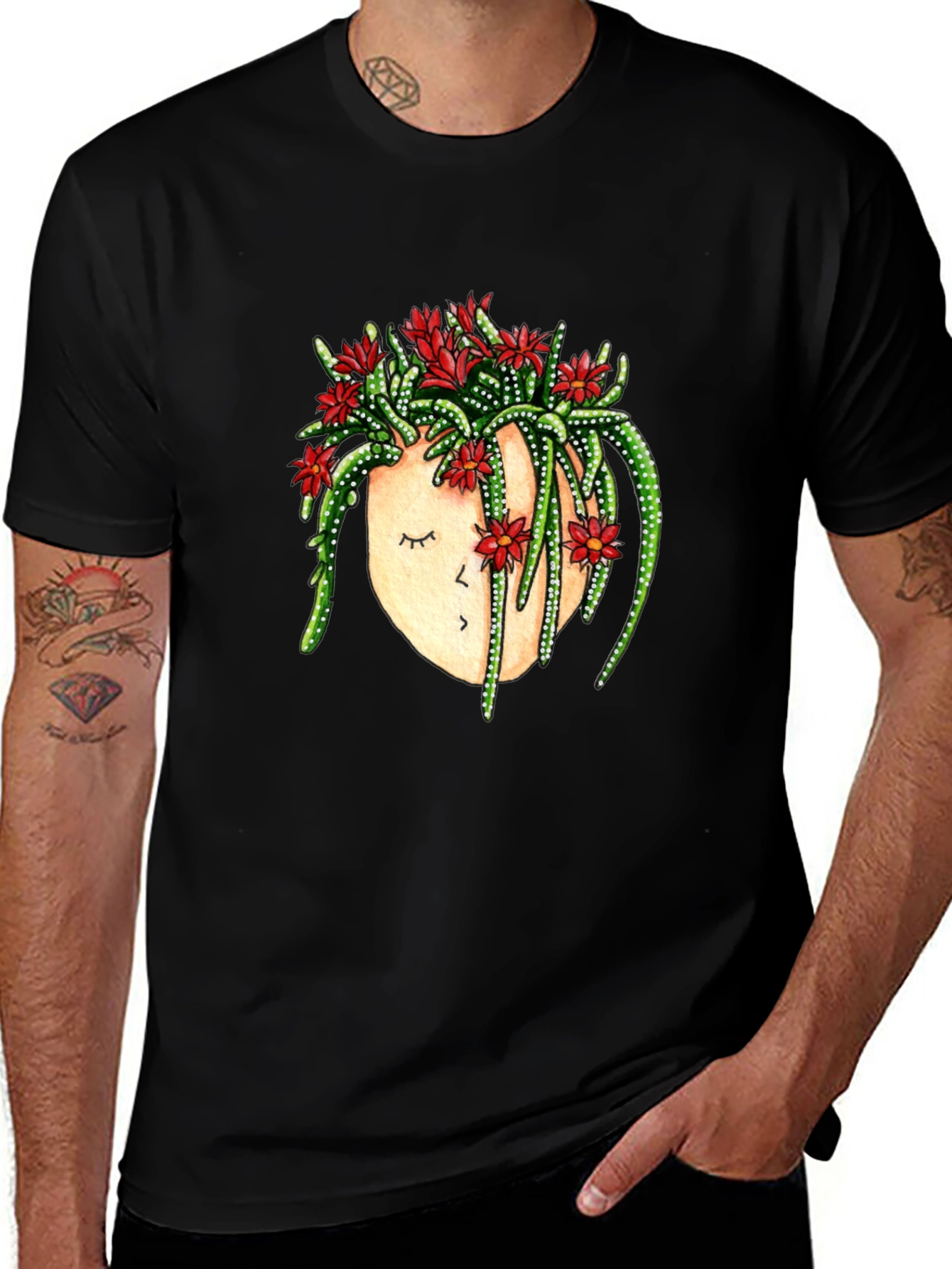 Variant 5 of Cactus Head Graphic Tee - Unique Floral Design