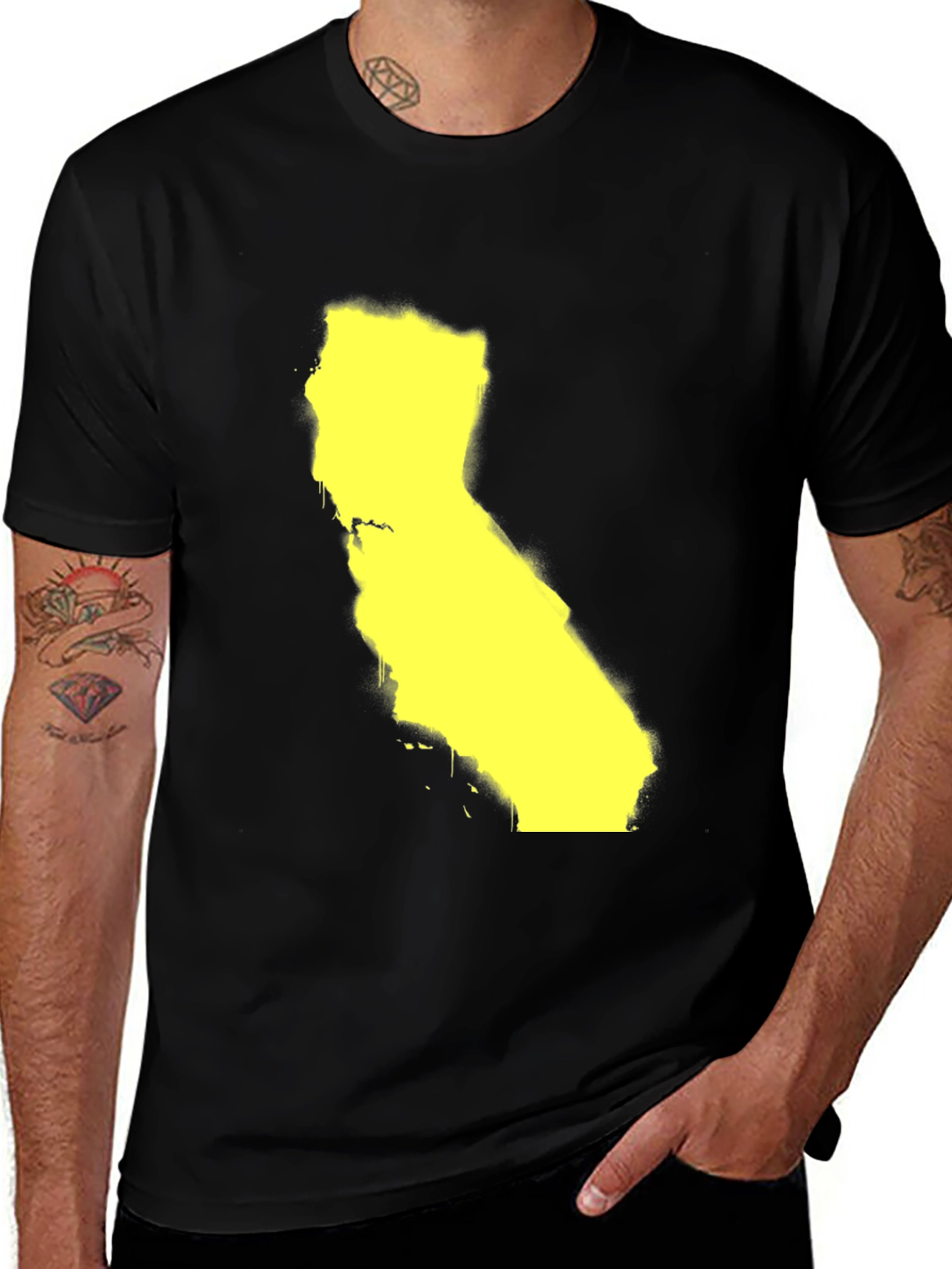 California State Map Graphic Tee - Black Cotton Casual Shirt