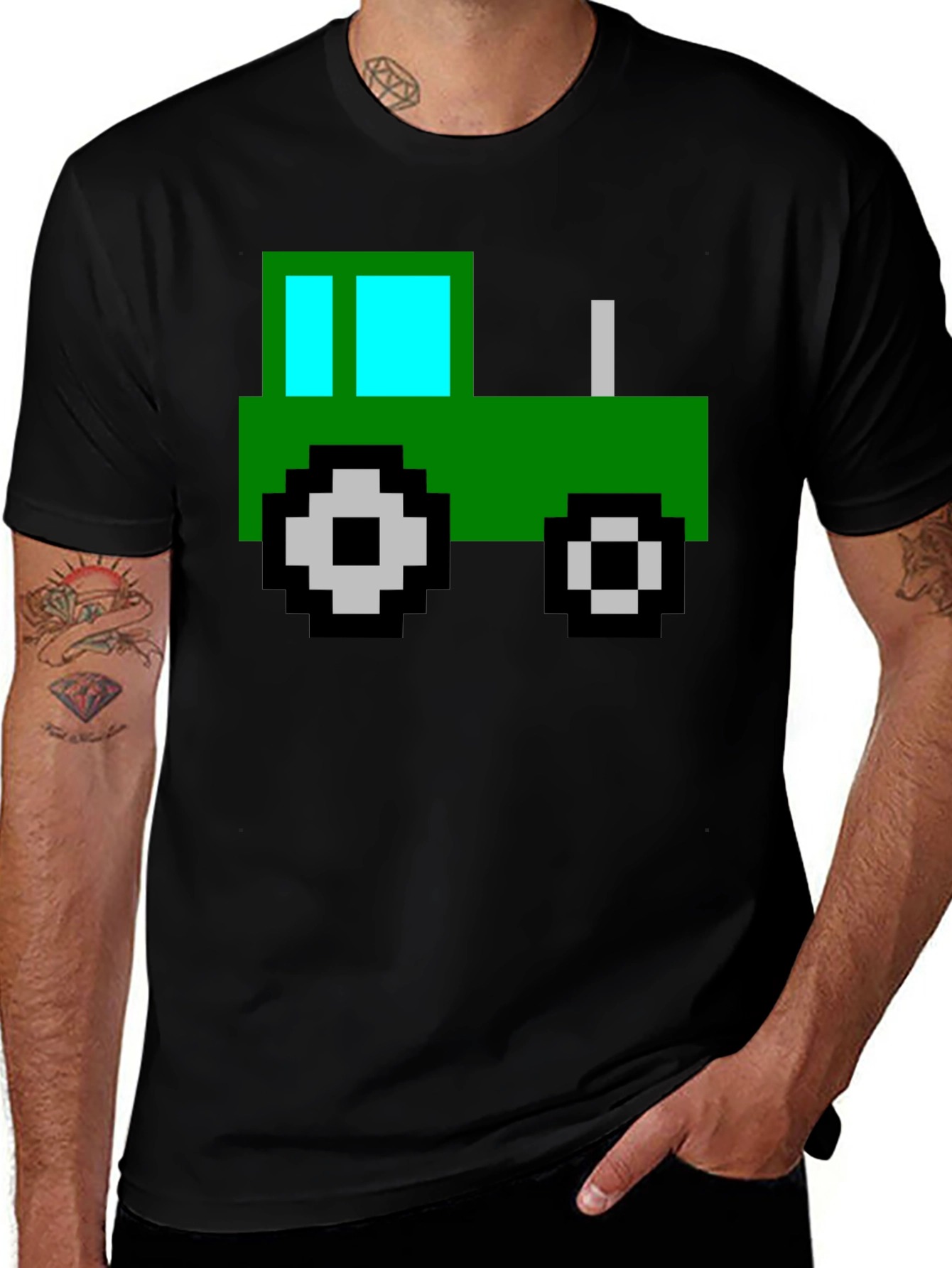 Variant 18 of Pixel Tractor Graphic Tee - Black Cotton