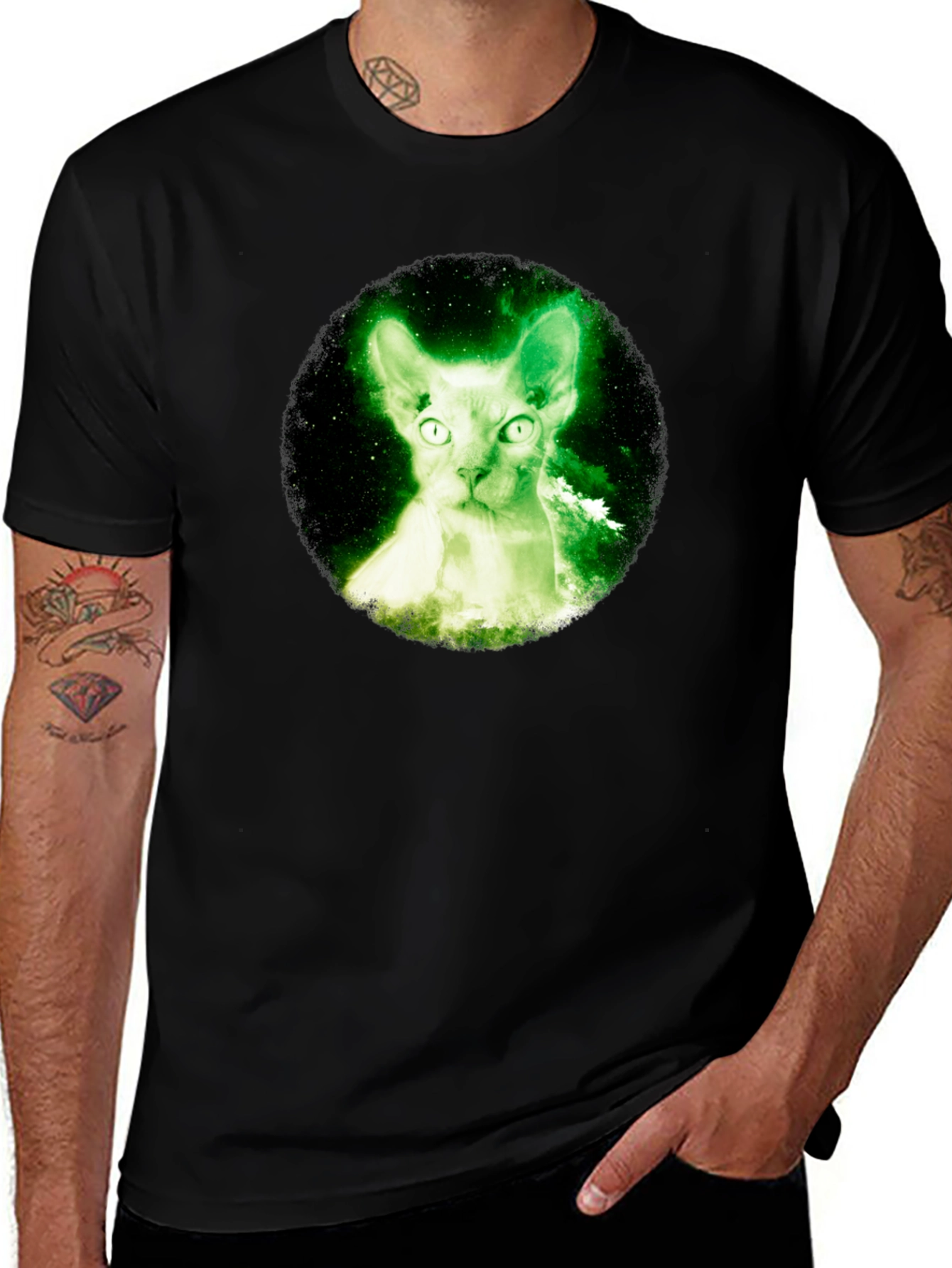 Variant 7 of Sphynx Cat Galaxy T-Shirt - Glow in the Dark