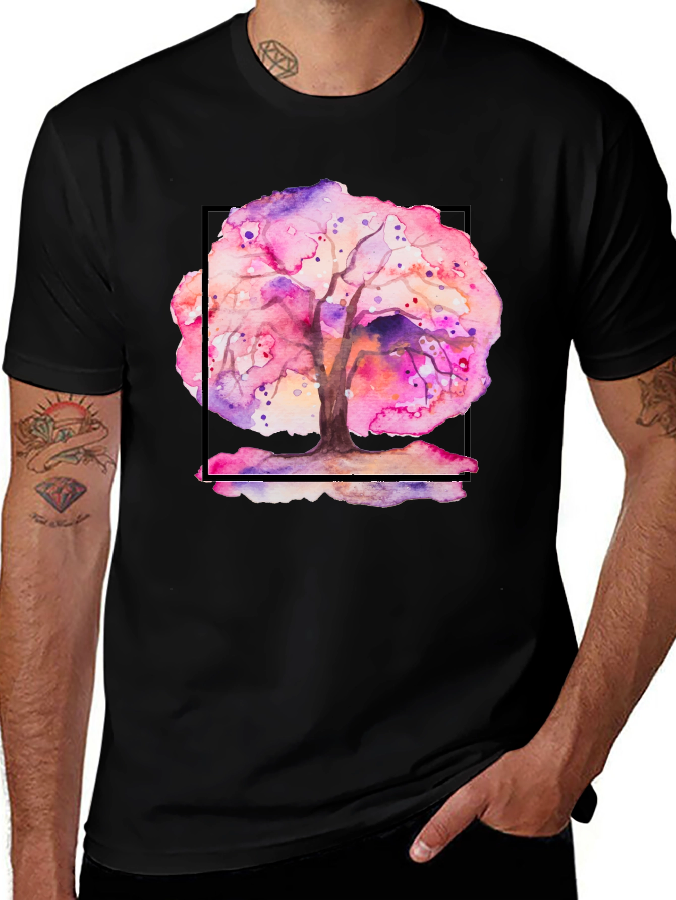 Variant 26 of Watercolor Tree Graphic Black T-Shirt