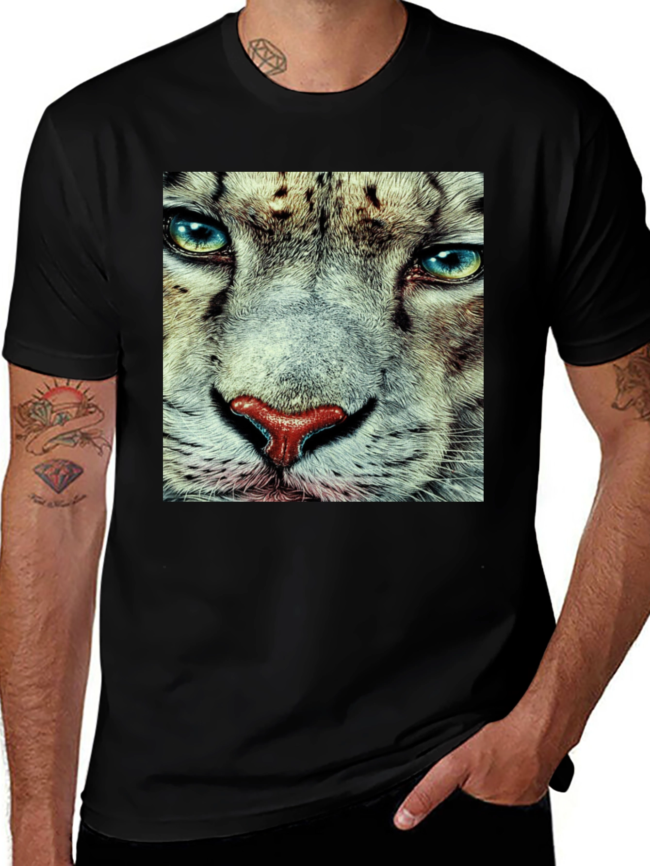 Black Snow Leopard Face Graphic T-Shirt - Black main image