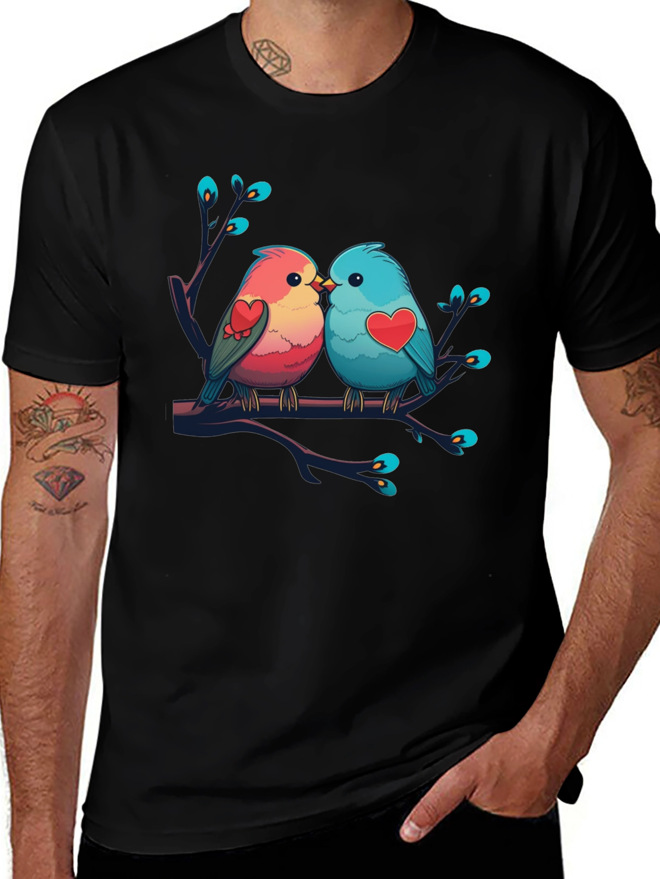 Variant 14 of Love Birds Graphic Tee - Black Cotton Shirt