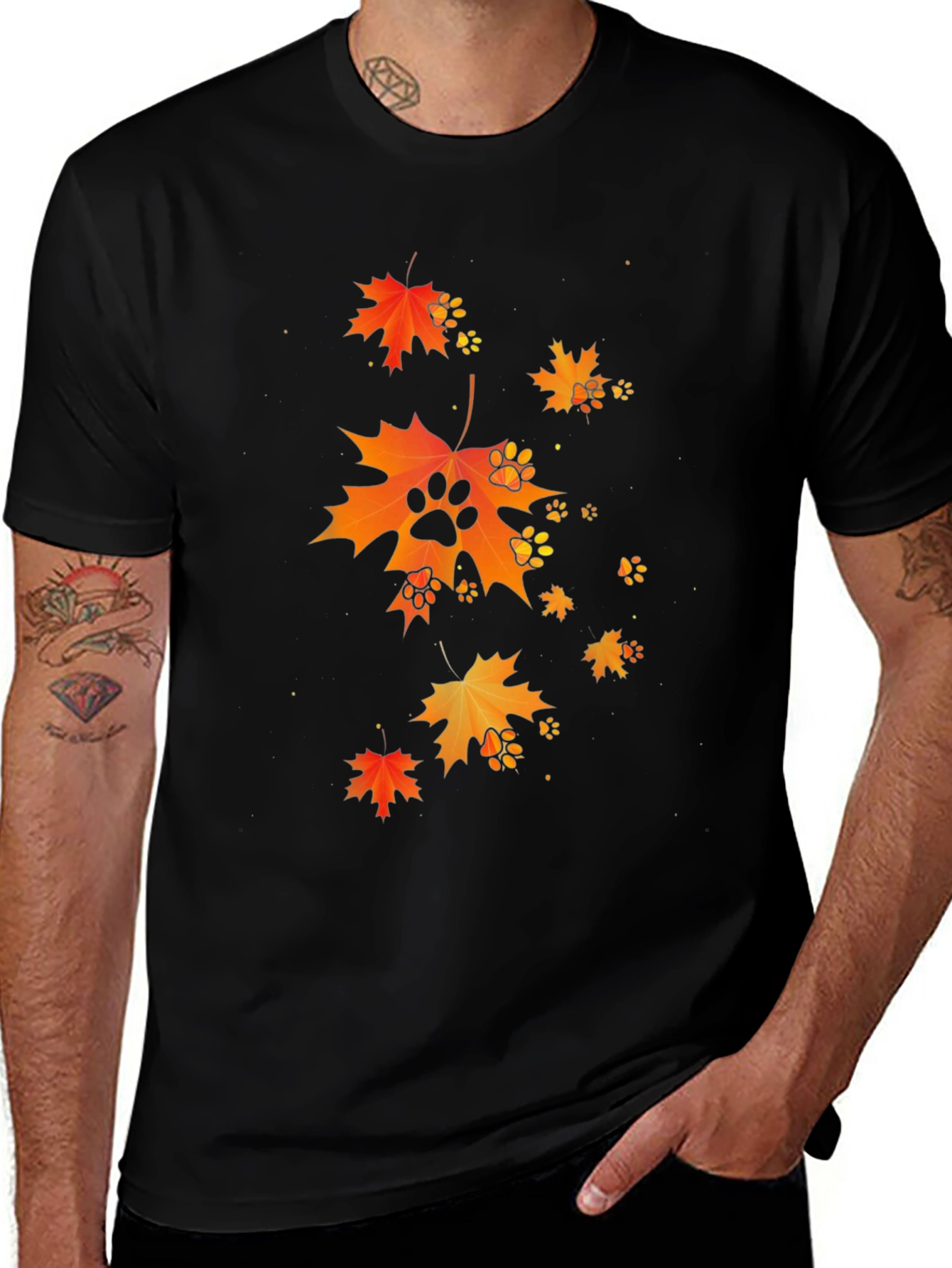 Variant 21 of Autumn Leaves & Paw Prints Black T-Shirt