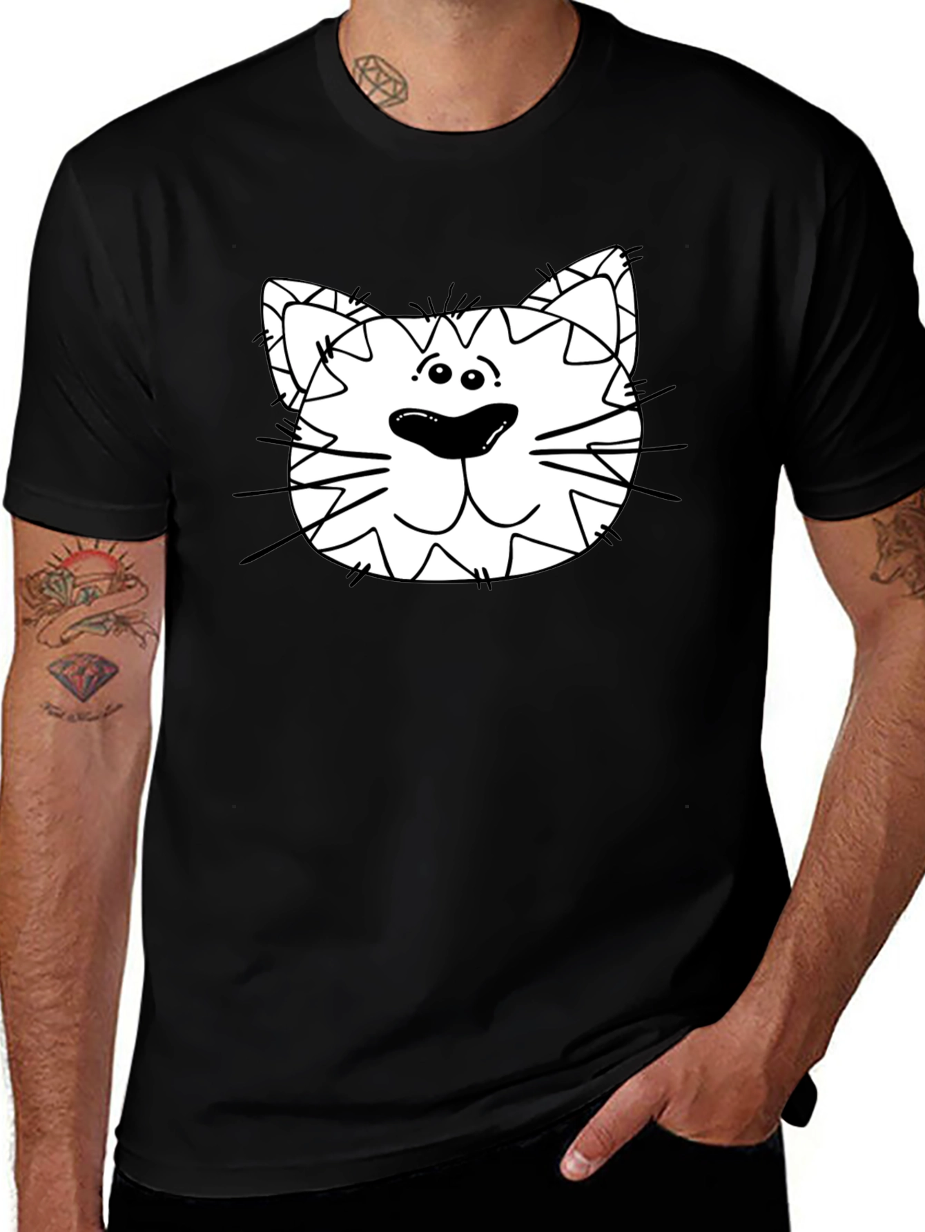 Variant 2 of Cat Face Graphic Black T-Shirt - Men's Fashion