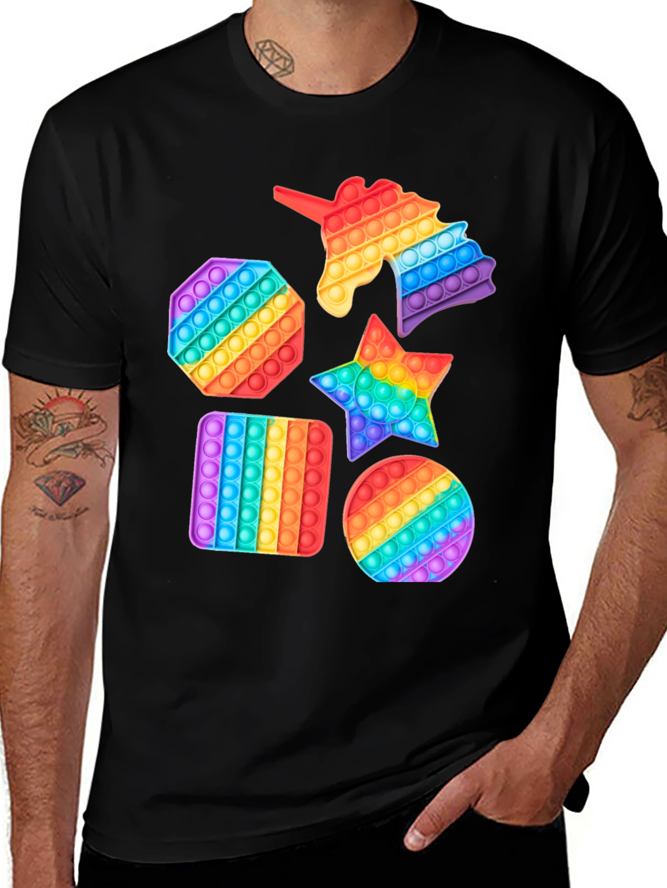 Variant 14 of Rainbow Pop It T-Shirt - Fun Sensory Toy Design