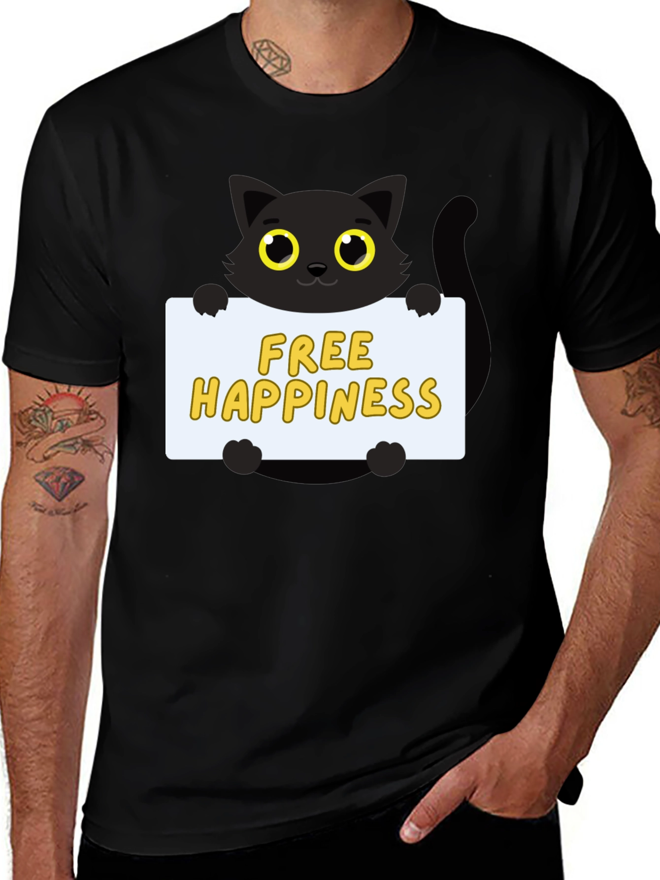 Variant 23 of Free Happiness Black Cat Graphic T-Shirt