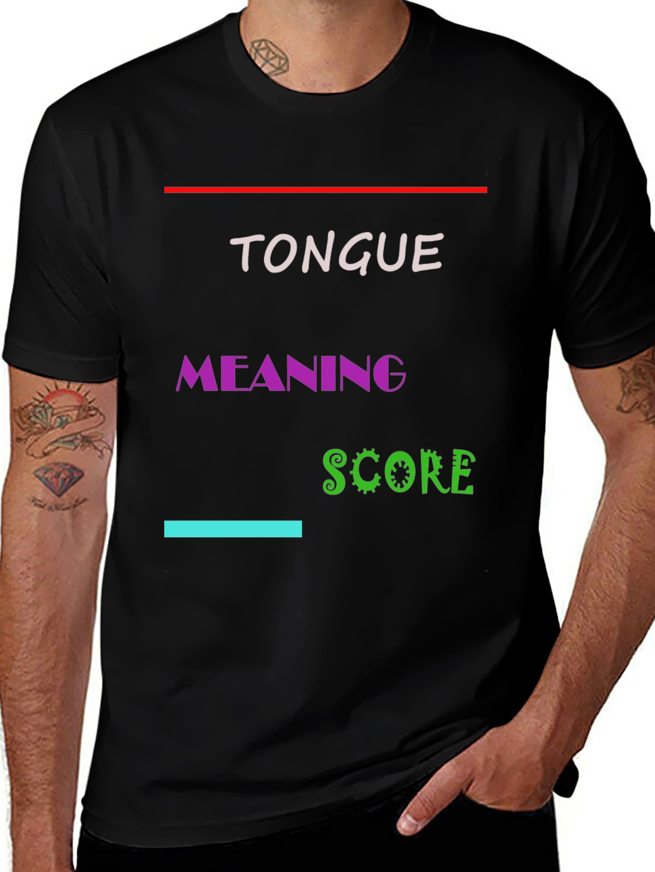 Variant 15 of Tongue Meaning Score Graphic Tee - Black Cotton Blend T-Shirt
