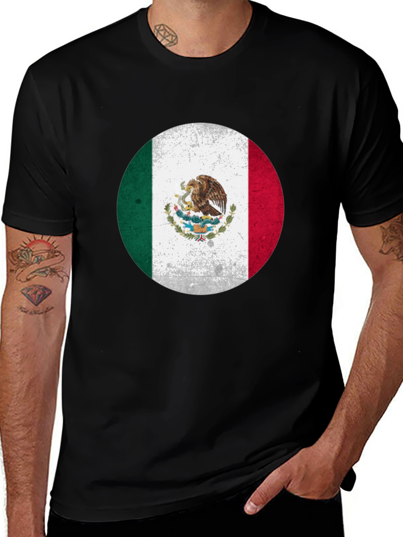 Mexico Flag Graphic Tee - Men's Black T-Shirt