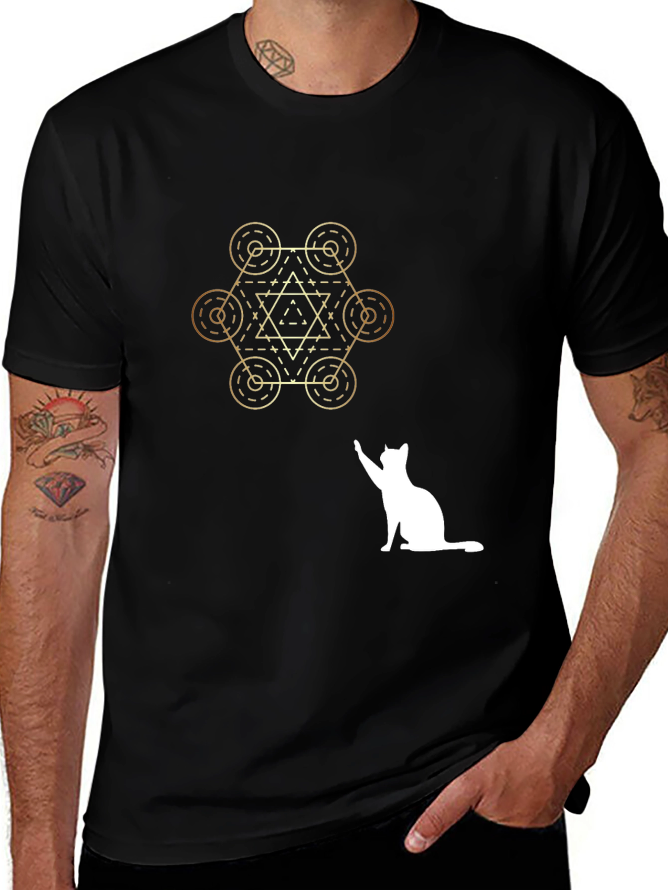 Variant 13 of Geometric Cat T-Shirt - Black