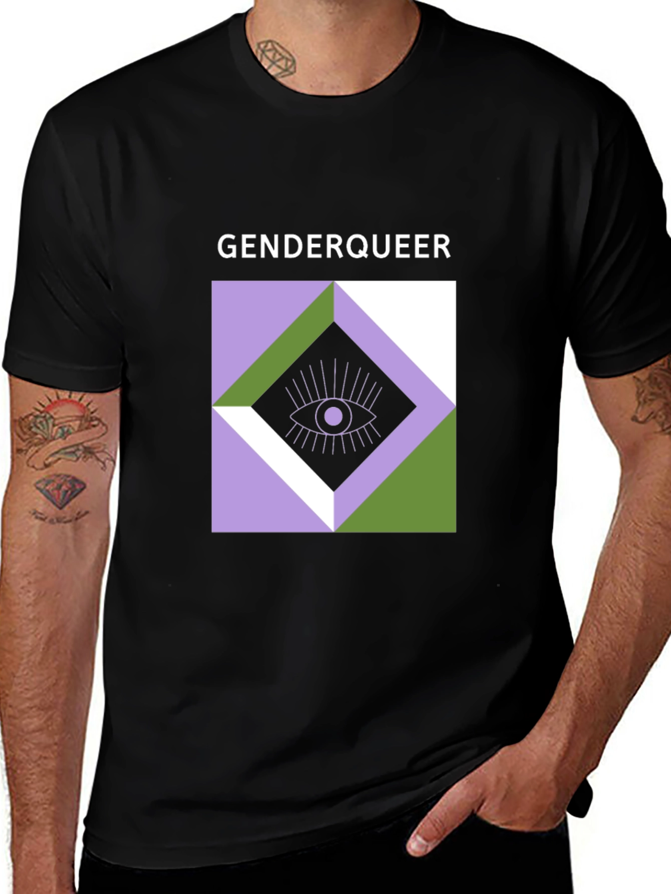 Variant 28 of Genderqueer Eye Graphic Tee - Unisex Black T-Shirt