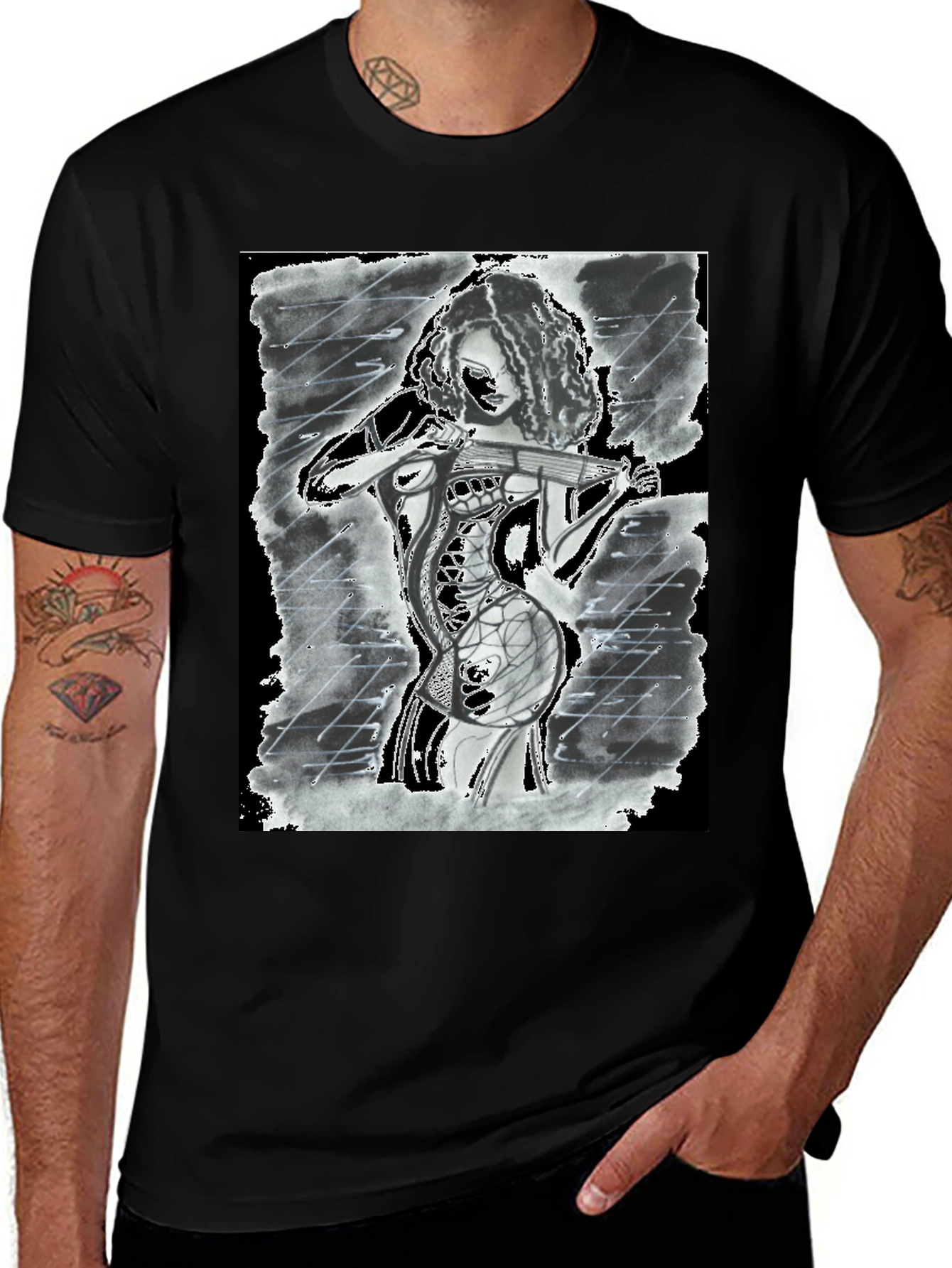 Variant 21 of Edgy Graphic Tee: Woman with Violin