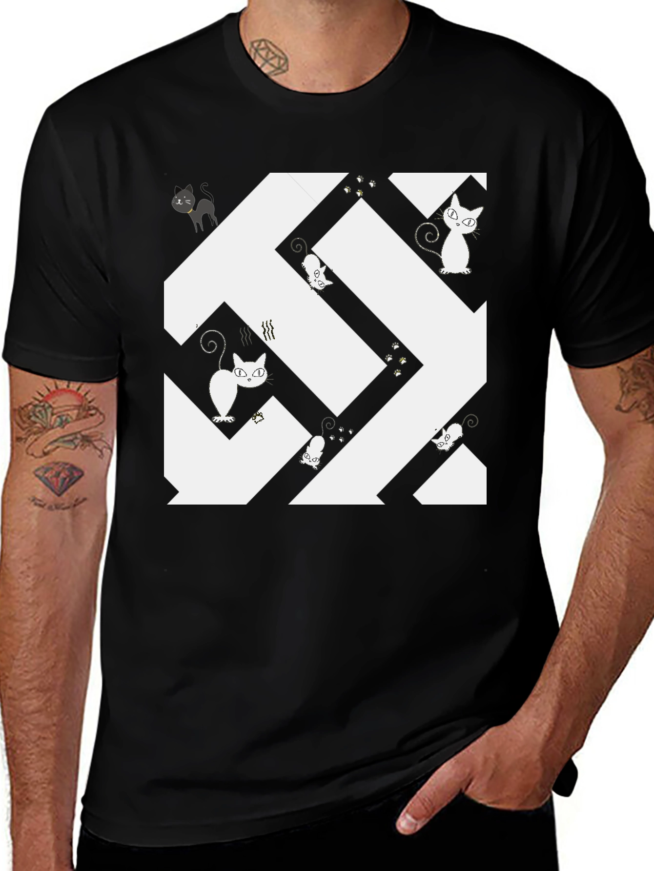 Variant 18 of Cats in Labyrinth Black T-Shirt