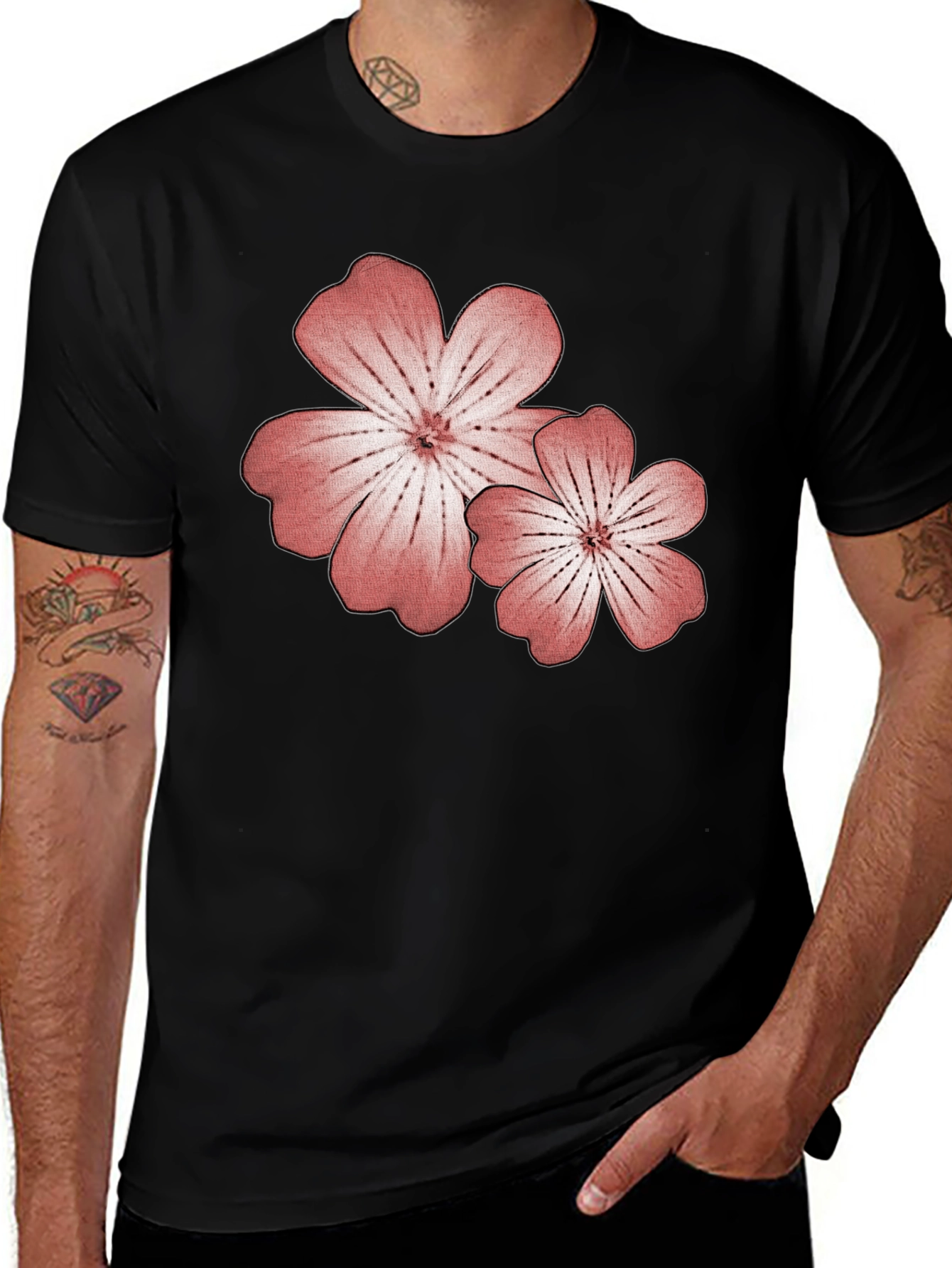 Variant 26 of Floral Print Black T-Shirt