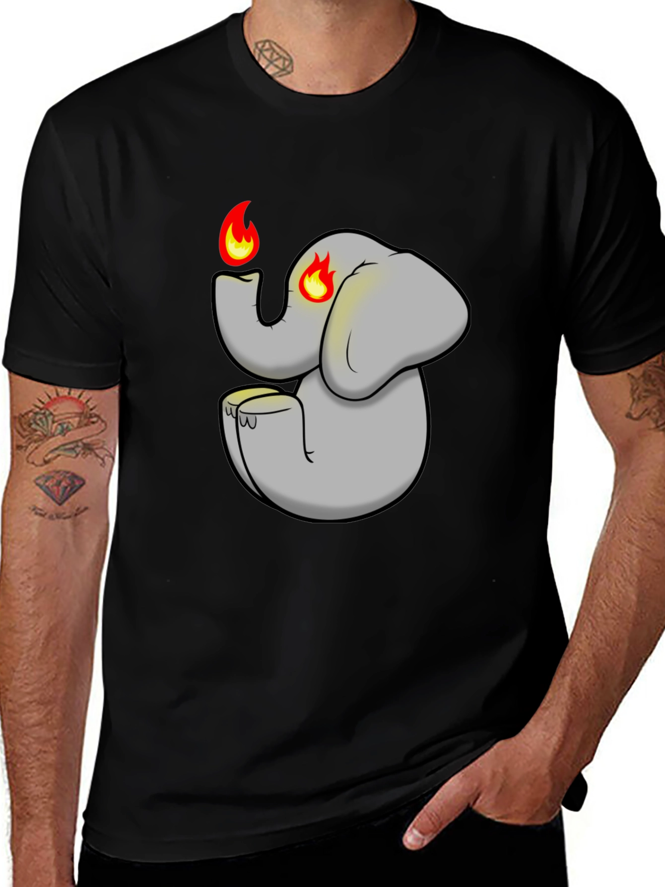 Variant 10 of Fiery Elephant Graphic Tee - Black Cotton Blend