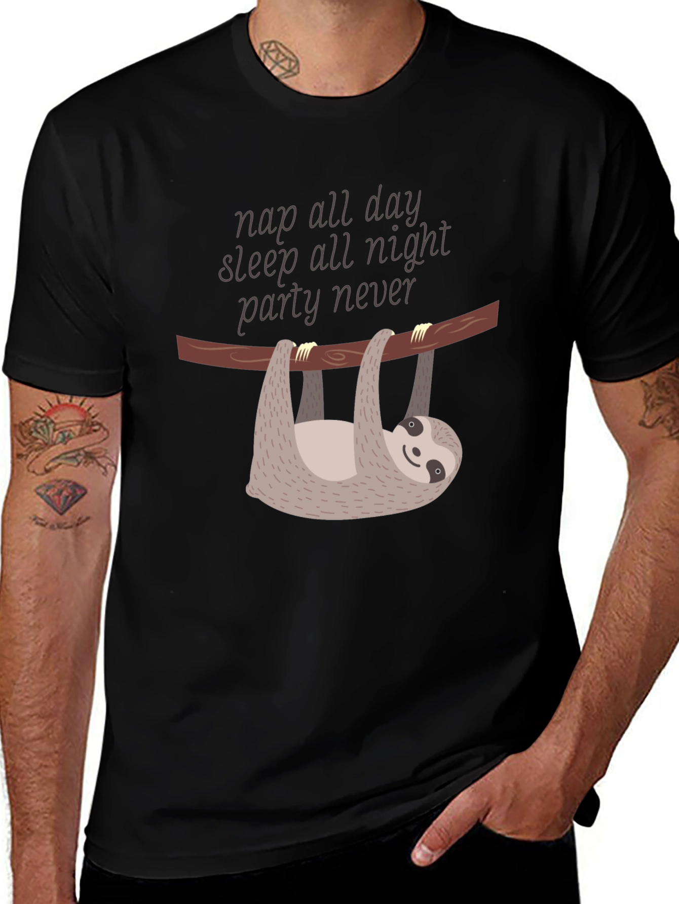 Variant 12 of Sloth Nap All Day Black T-Shirt